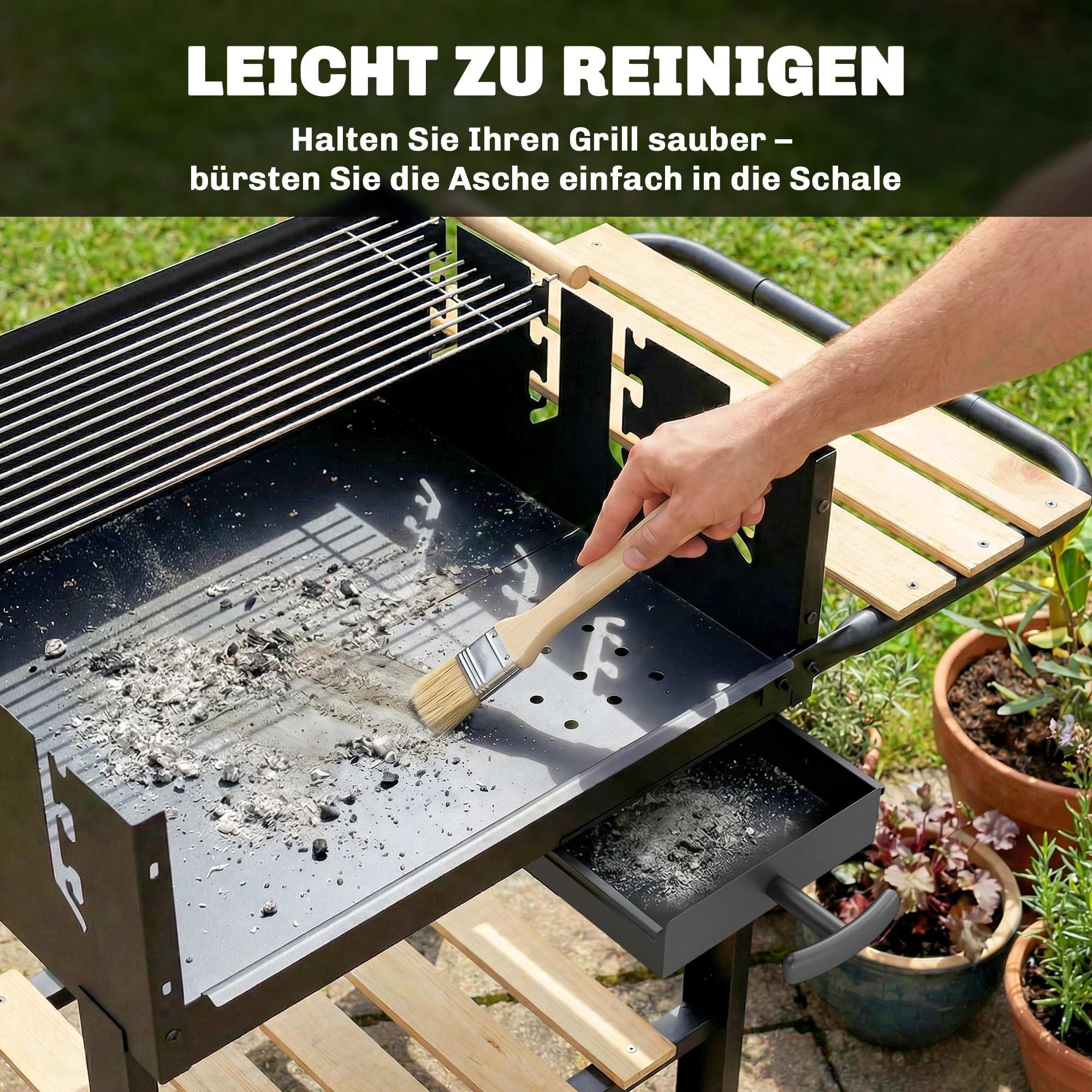 Outsunny Barbecue a carbonella con griglia regolabile in altezza in 4 posizioni, 2 ripiani in legno, 2 ruote, contenitore per cenere, carbone mobile, per 10 persone, per terrazze, picnic, feste, 99,5