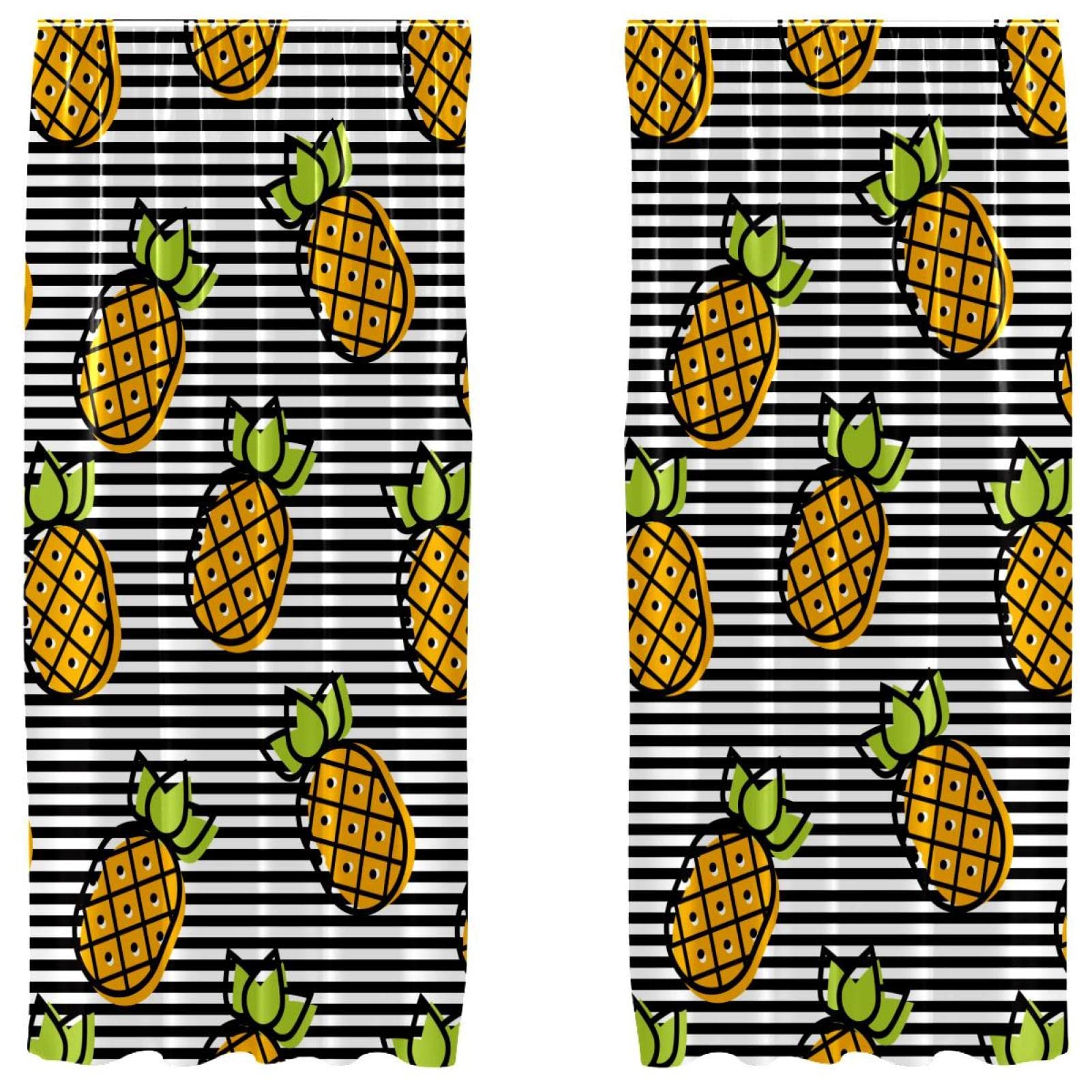 Rideaux ananas jaune et rayures noires 140x213 cm pour salon et chambre