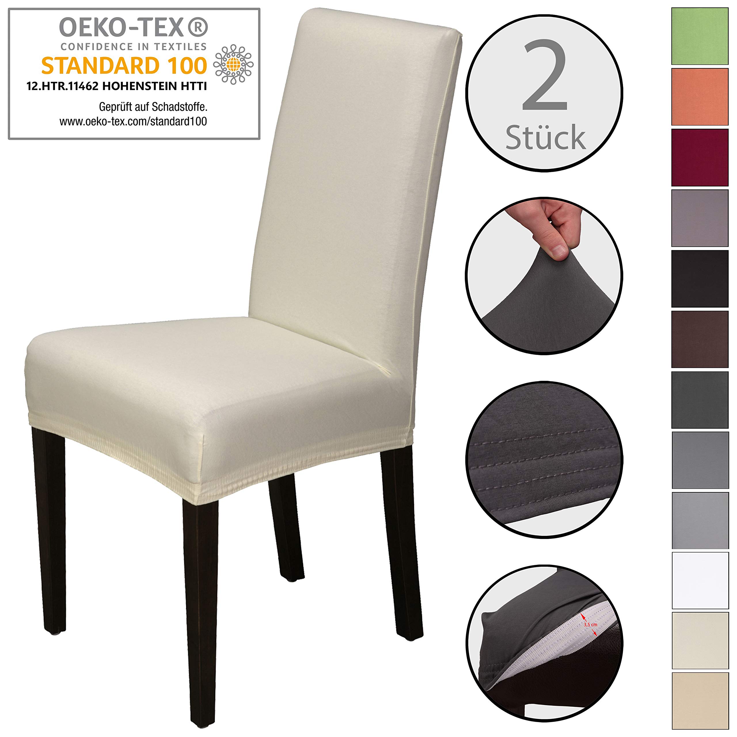 Staboos Stuhlhussen 2er Set - Hohe Elastizität - Stuhlbezug 2er Set - ÖKO TEX Zertifiziert (Creme)