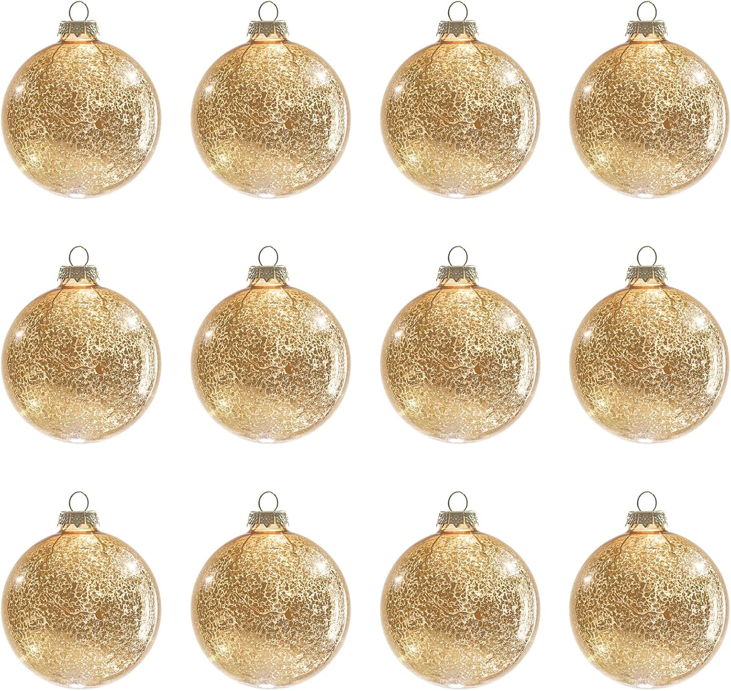 Gold Mercury Glass Ball Christmas Ornaments Set of 12-3.15”Luxurious Xmas Tree Hanging Bulb Decorations for New Year Thanksgiving Birthdays Party, Glass Ornaments for Elegant Xmas Halloween Decor Mercury Gold Set of 12