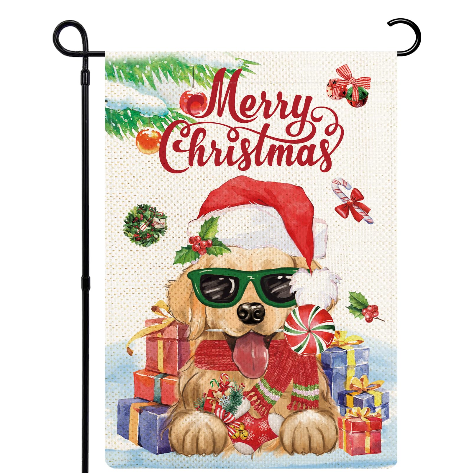 Balgardekor Weihnachts-Gartenflagge Mit Golden Retriever & Schneemann – Doppelseitig, 30,5 X 45,7 Cm, Aus Jute