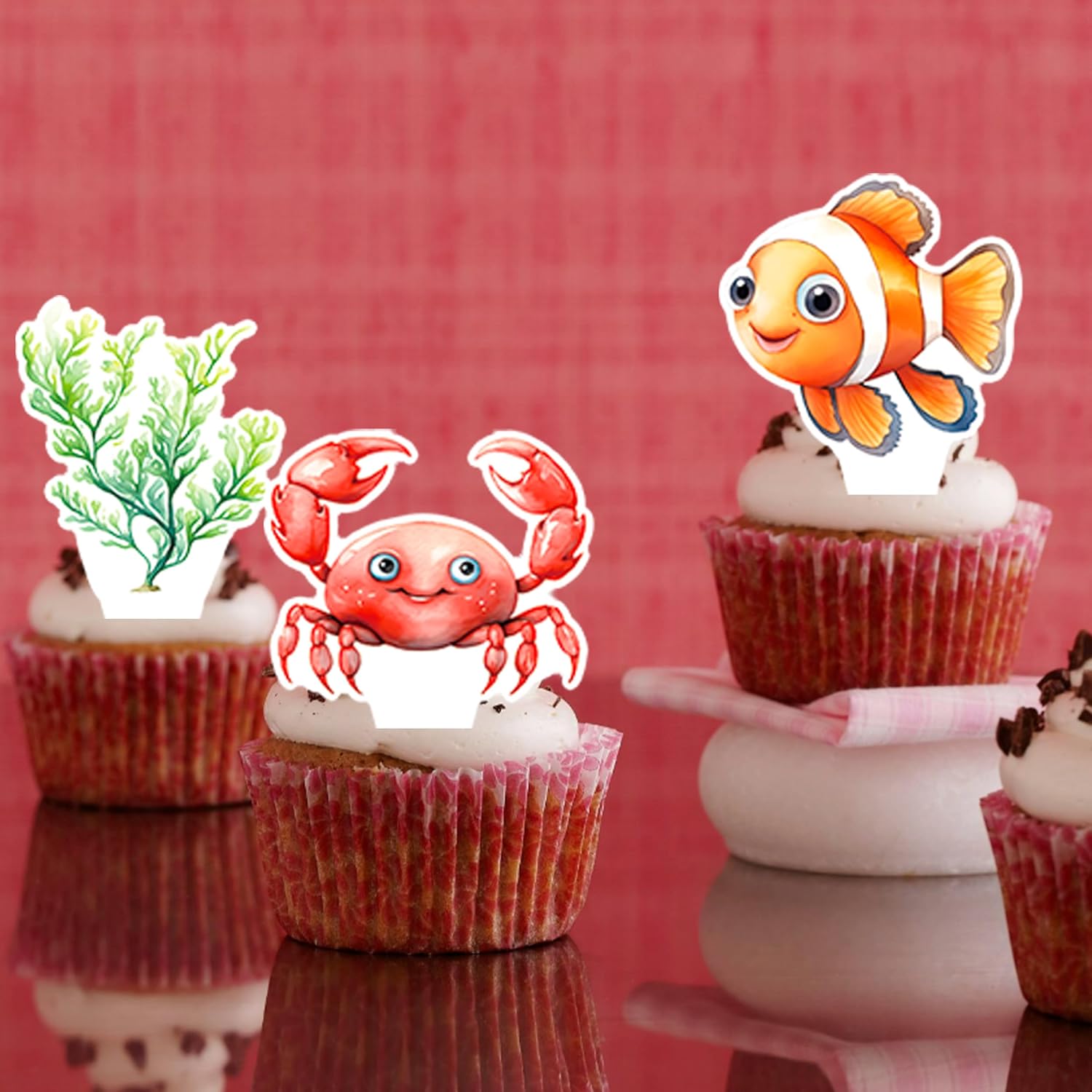 48Pcs Sea Animal Cupcake Toppers Ocean Sea Animal Birthday Party Decoration Under The Sea Cupckae Toppers for Ocean Sea Theme Birthday Baby Shower Supplies Under The Sea Party Decorations - Image 9