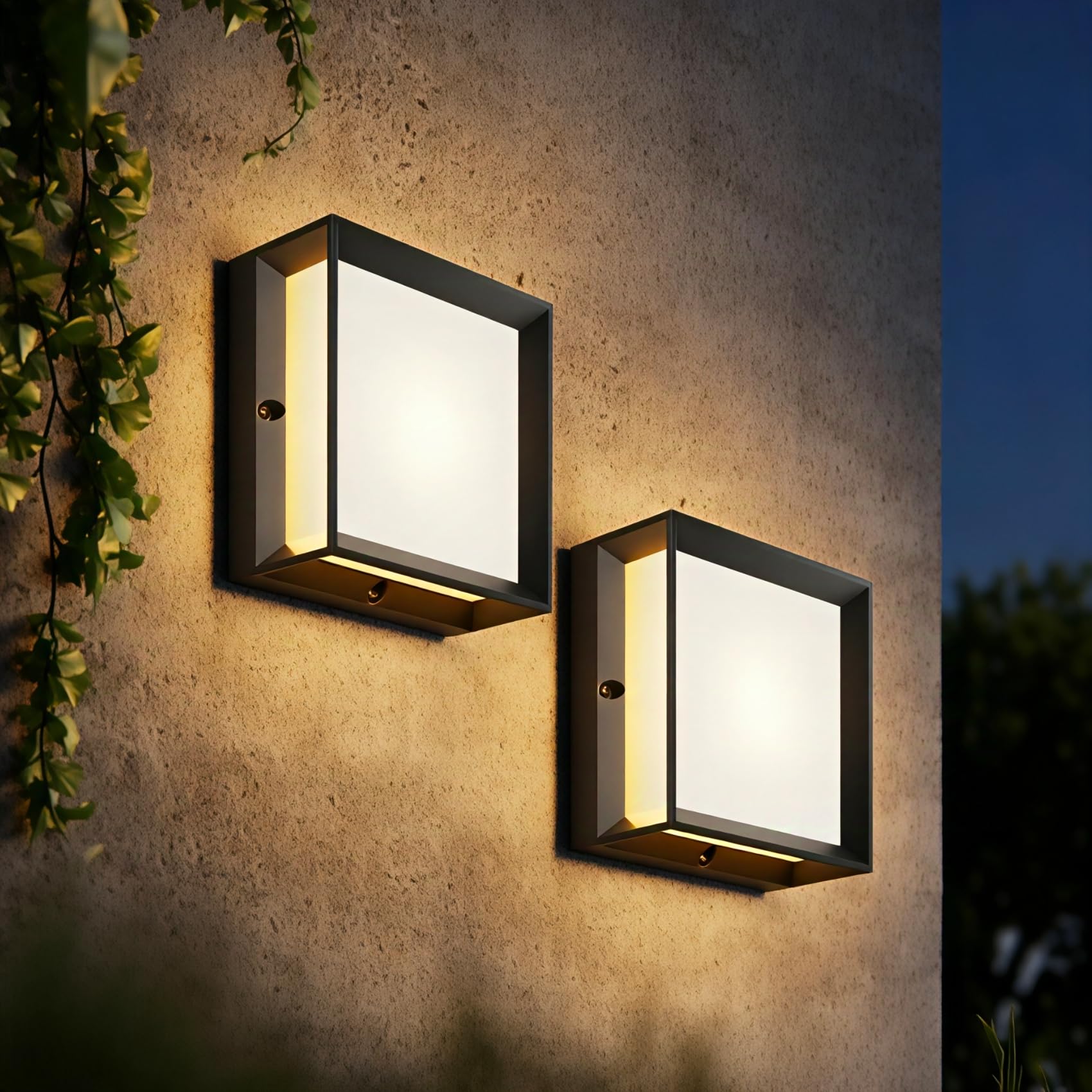 Klighten 2 Pezzi Applique da Parete E27x2 Esterno/Interno,Max 60W,IP65 Impermeabile per Interni ed Esterni,PC + Aluminio,Lampadina Non Inclusa,Nero