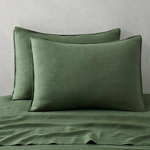 ATLINIA Juego de 2 fundas de almohada de lino estándar 20 x 26 pulgadas, fundas protectoras de almohada neutras refrescantes, color verde