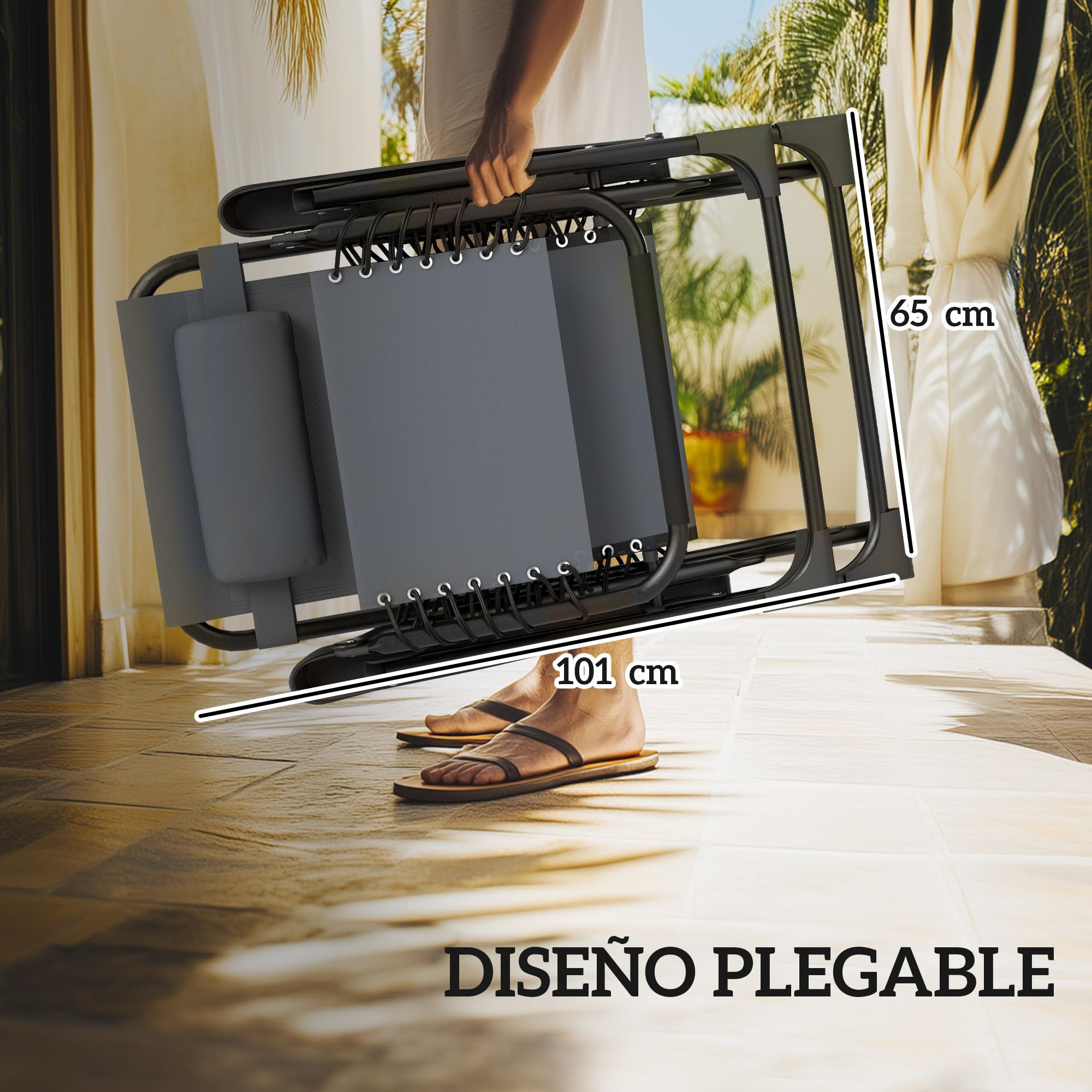 Outsunny Set de 2 Tumbonas Jardín Exterior Plegables con Mesa Auxiliar Portavasos Tumbonas de Gravedad Cero con Respaldo Ajustable Reposabrazos Extraíble para Patio Piscina Terraza Exterior Gris