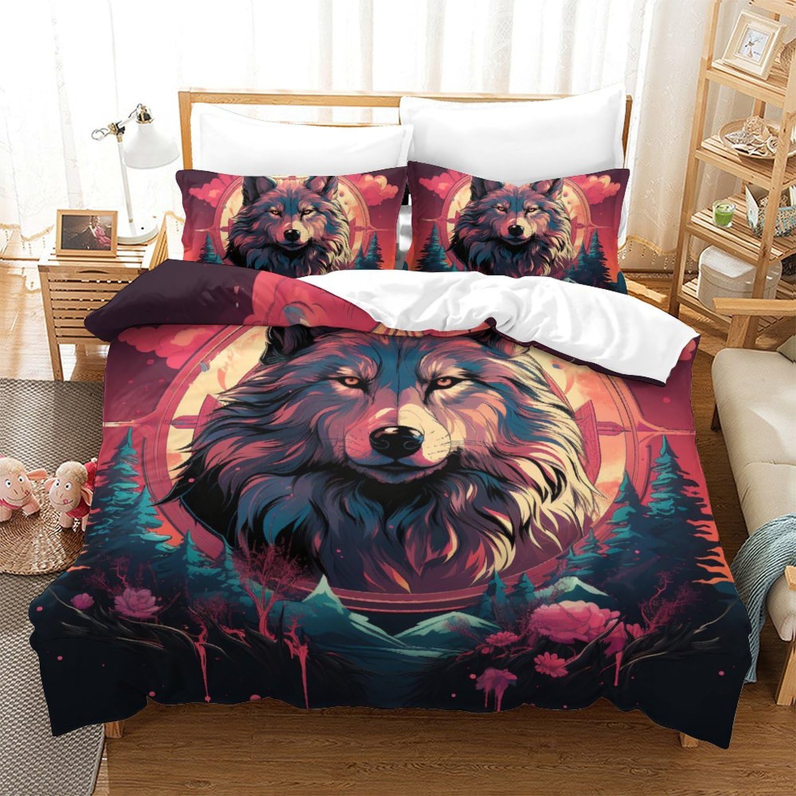 Parure de lit 200x200 microfibre douce à fermeture éclair loup