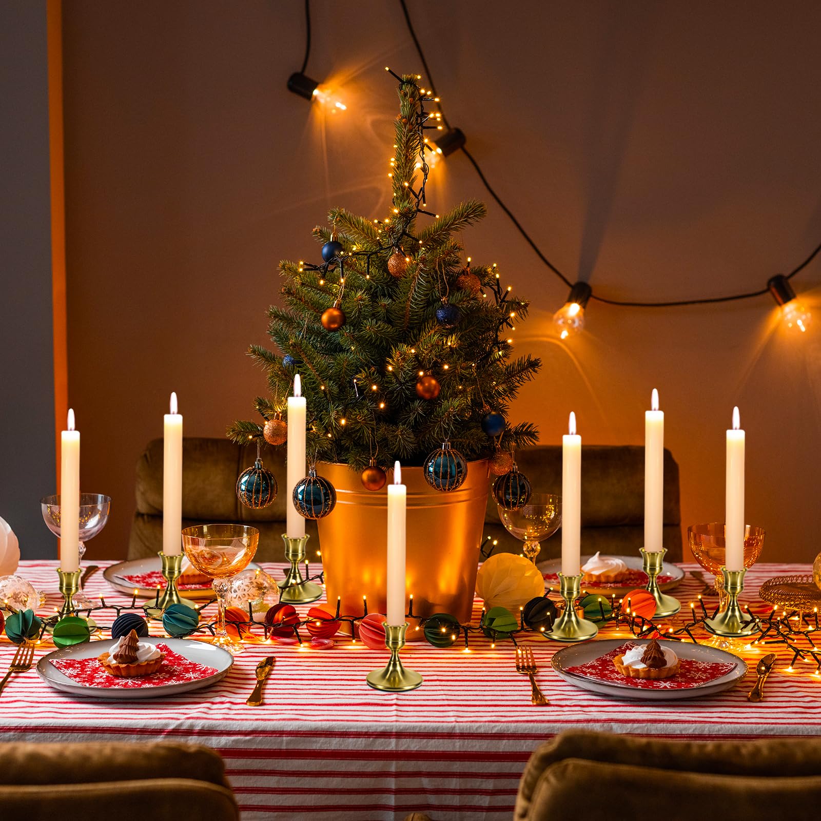 6 Portacandele In Metallo Dorato Opaco – Altezze Variabili, Vintage, Per Candele A Bastoncino, Decorazione Matrimonio