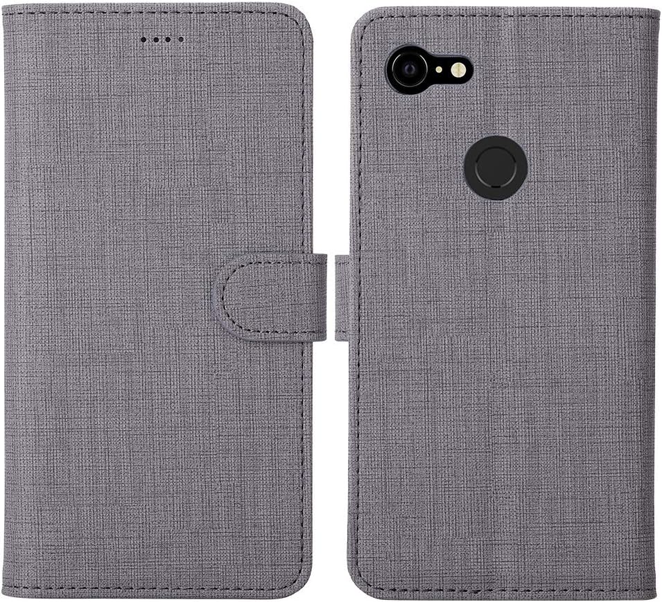 Feitenn Google Pixel 3A Case, Pixel 3A Wallet Case Cover, Flip Folio Stand Card Slots Magnetic Bumper Slim Shockproof Anti-Scratch Protective PU Leather Shell for Google Pixel 3A - Gray