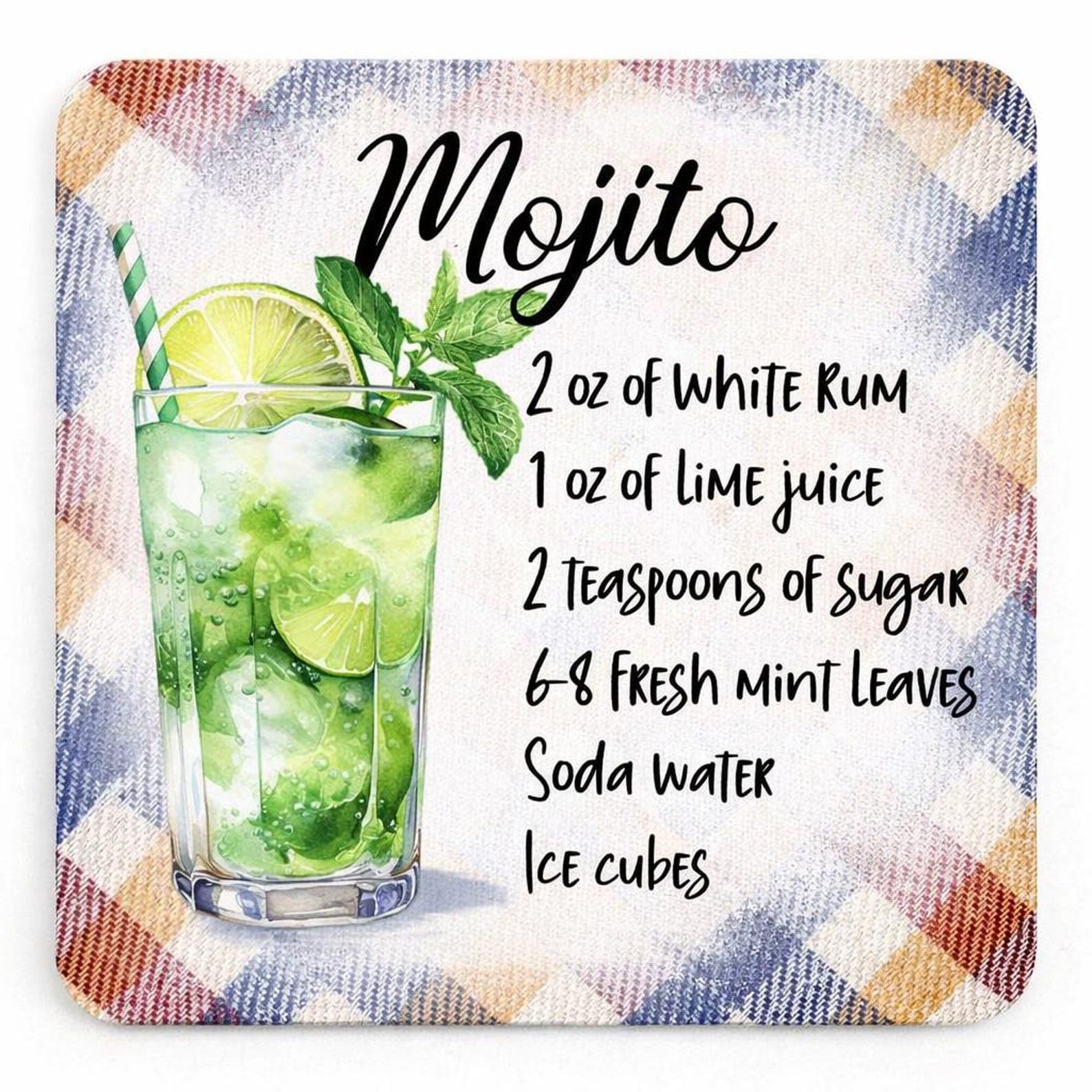 Half A Donkey Multicolor Mojito Recipe Coaster
