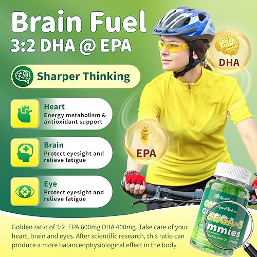 Miniatura 3 de Suplementos de ácidos grasos Omega 3 para mujer, suplemento de omega-3 vegano, 1500 mg de algas 0il (DHA 600 mg y EPA 300 mg), gomitas de cúrcuma