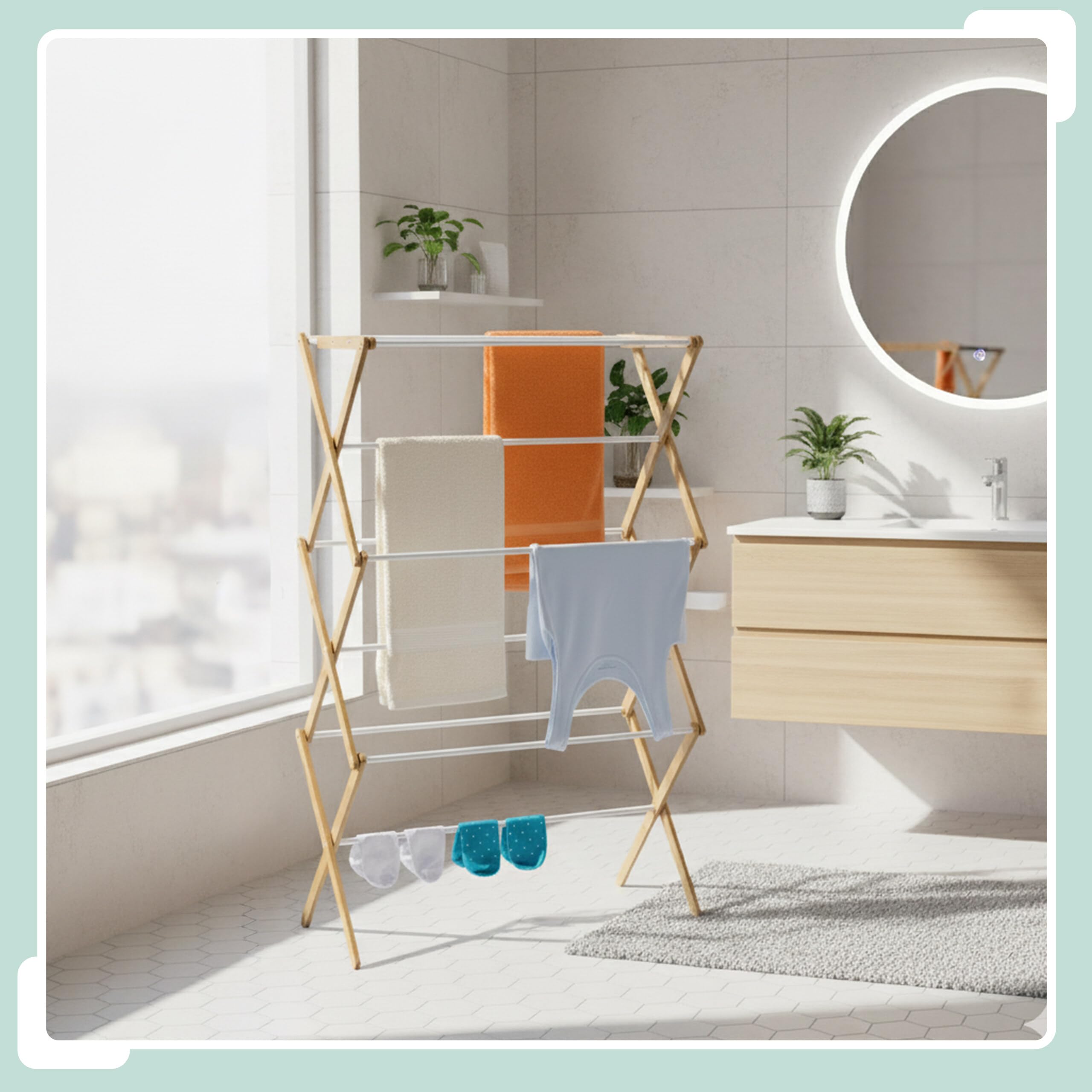 Relaxdays Stendibiancheria Pieghevole, Stendino Verticale Torre, 11 Aste Stendi Panni, 115x73x33cm