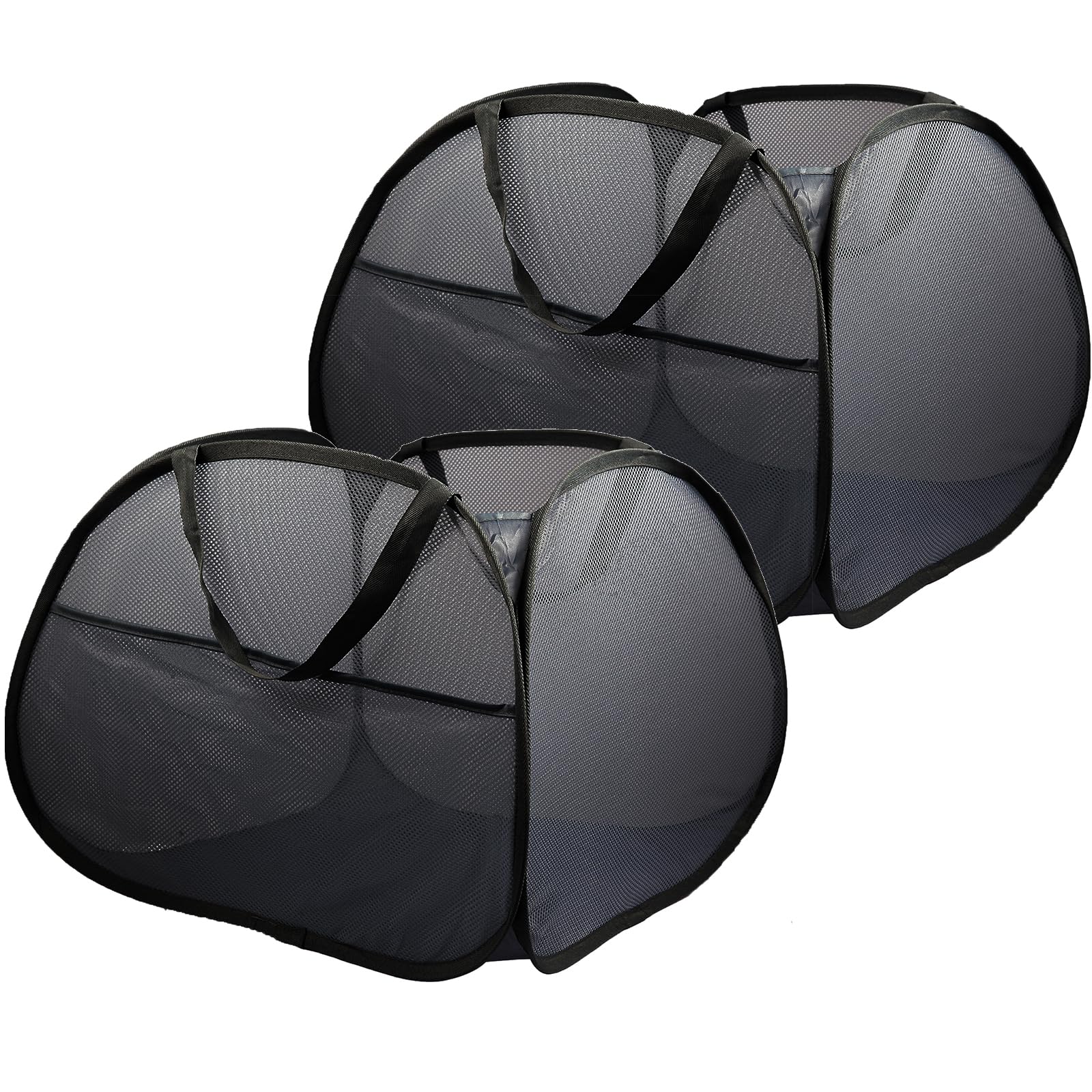 2 Pack Collapsible Laundry Baskets, 90L Large Foldable Laundry Basket, Durable Mesh Pop Up Hampers for Laundry, Dirty Clothes Laundry Hamper for Bedroom, Bathroom, Dorm, Laundry Room, Travel Black