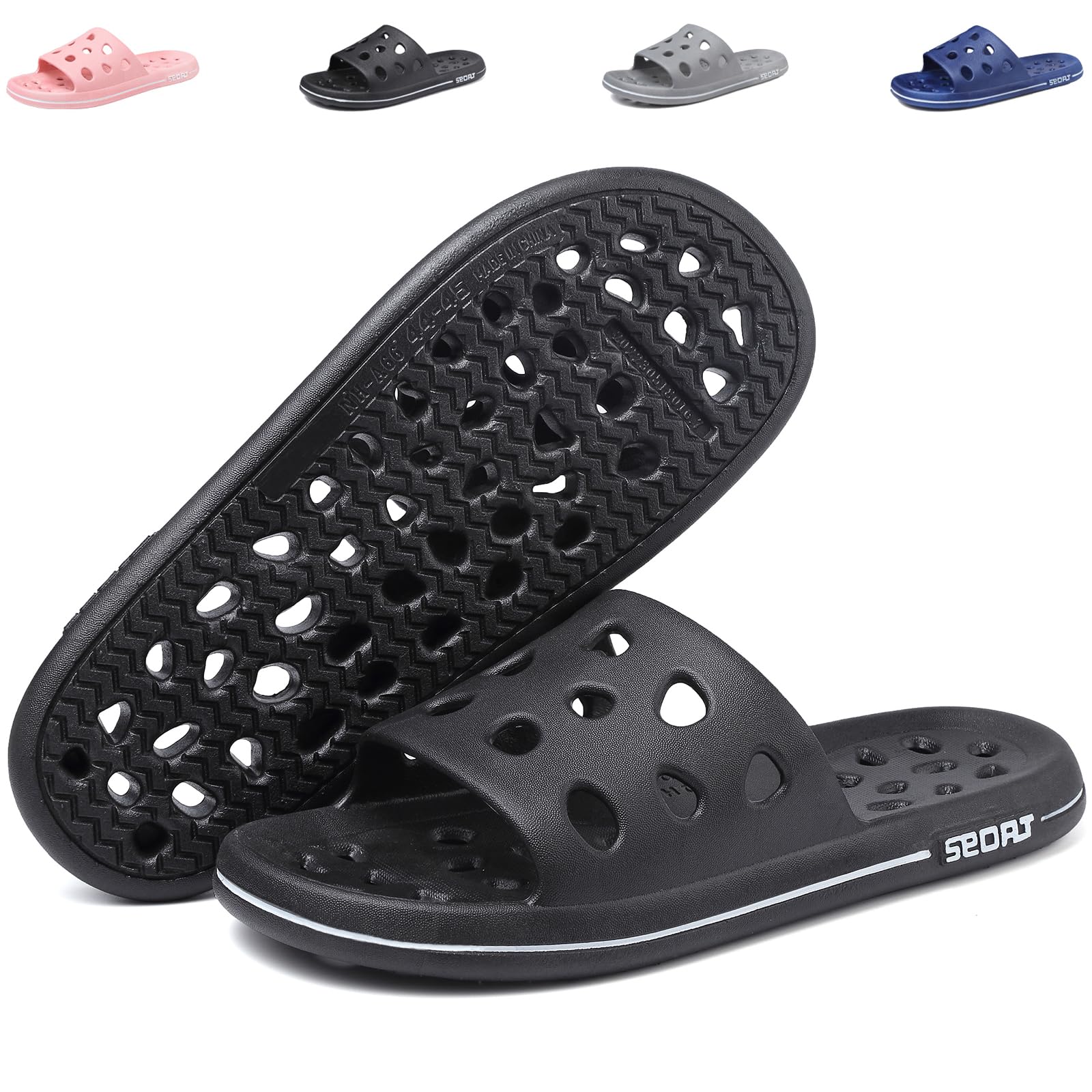FINLEEO Shower Sandals with Drainage Holes - Quick Drying Bathroom & Gym Slippers for Men and Women