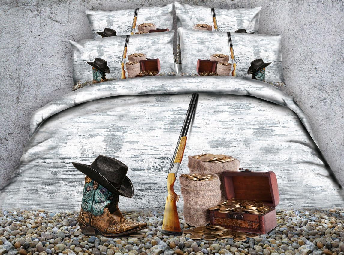 Hat Boot Gun 3D Printed Bedding Sets Treasure Duvet Cover Set Pillow Covers Boys Men Adults Bedspreads Home Textiles Bedroom Set Twin Full/Queen King Cal King Size (Full/Queen)