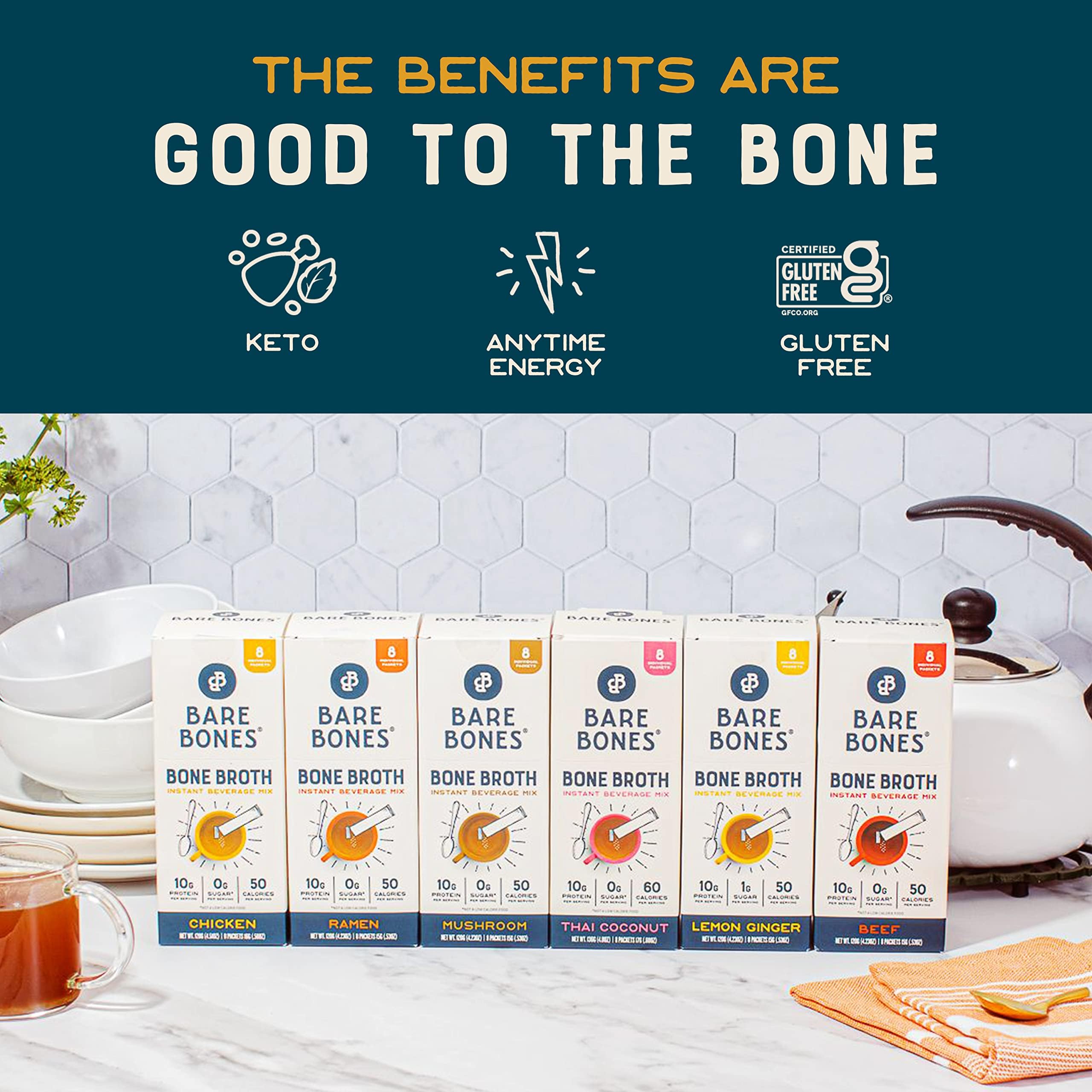 Bare Bones Ramen Bone Broth Instant Powdered Mix Packets 4 Pack