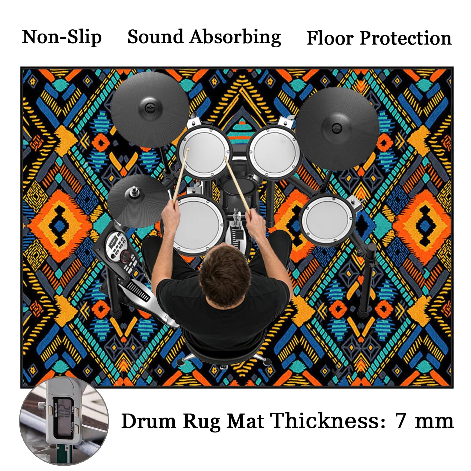 180 x 140 cm Dywan z baterią elektroniczną Dźwiękoszczelny Antypoślizgowy Dywan Pochłaniający Akustyczny Profesjonalna mata do instrumentów muzycznych do instrumentów muzycznych do gitary basowej