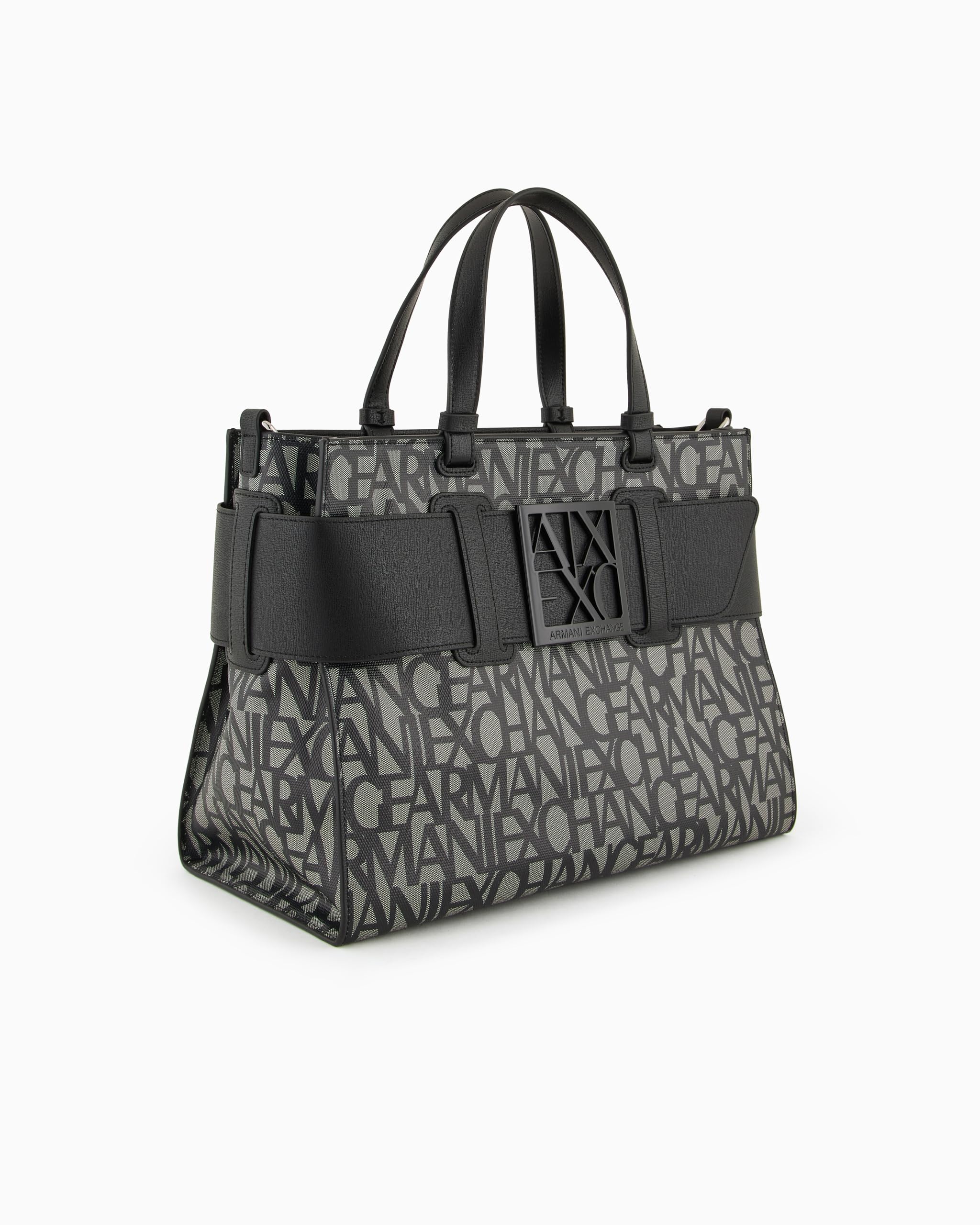 Armani Exchange Susy Allover Logo Large Tote, Big Mujeres, Beige/Black, Einheitsgröße