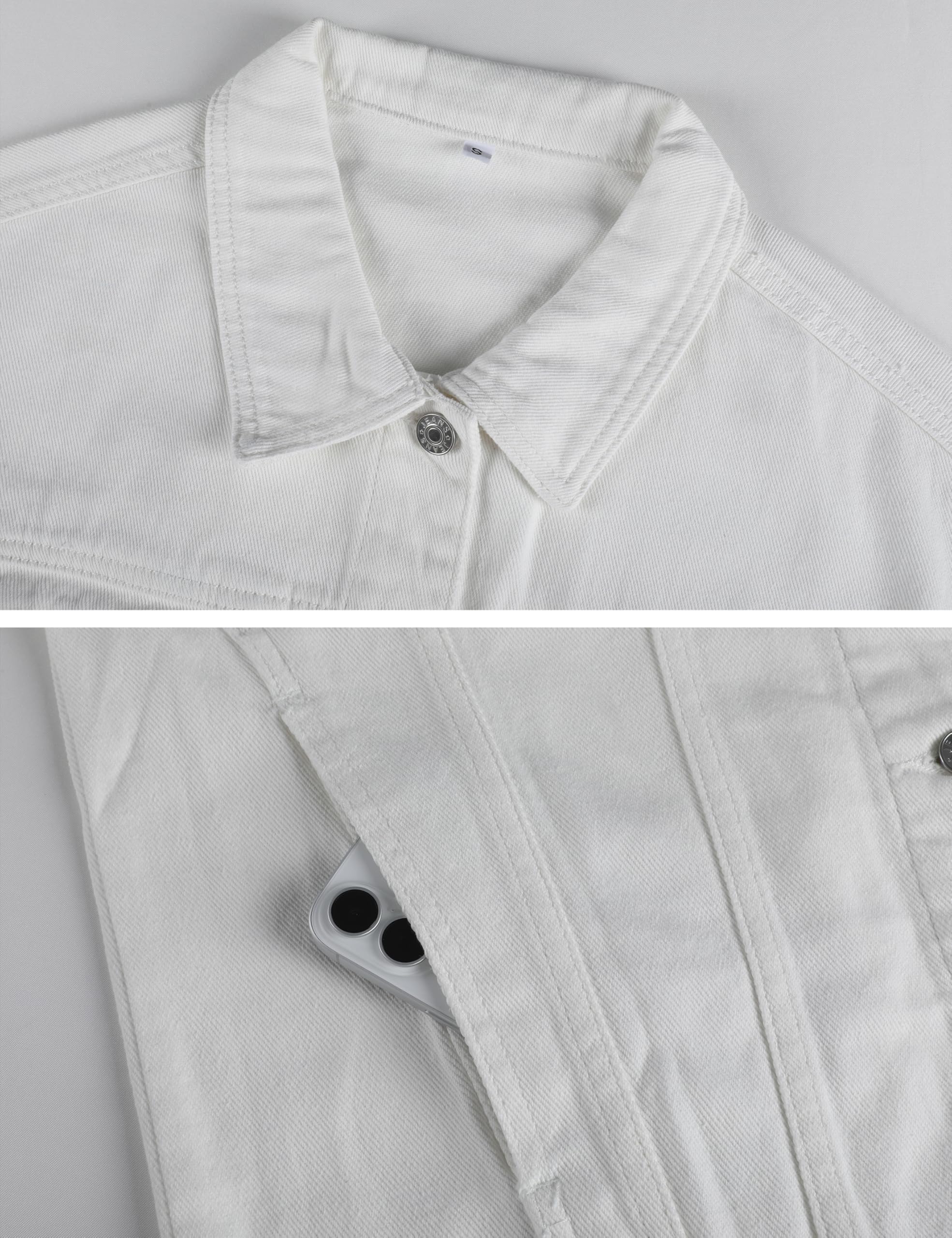 Omoone Women's Oversized Mid Long Denim Jacket Jean Biker Coat: Large White