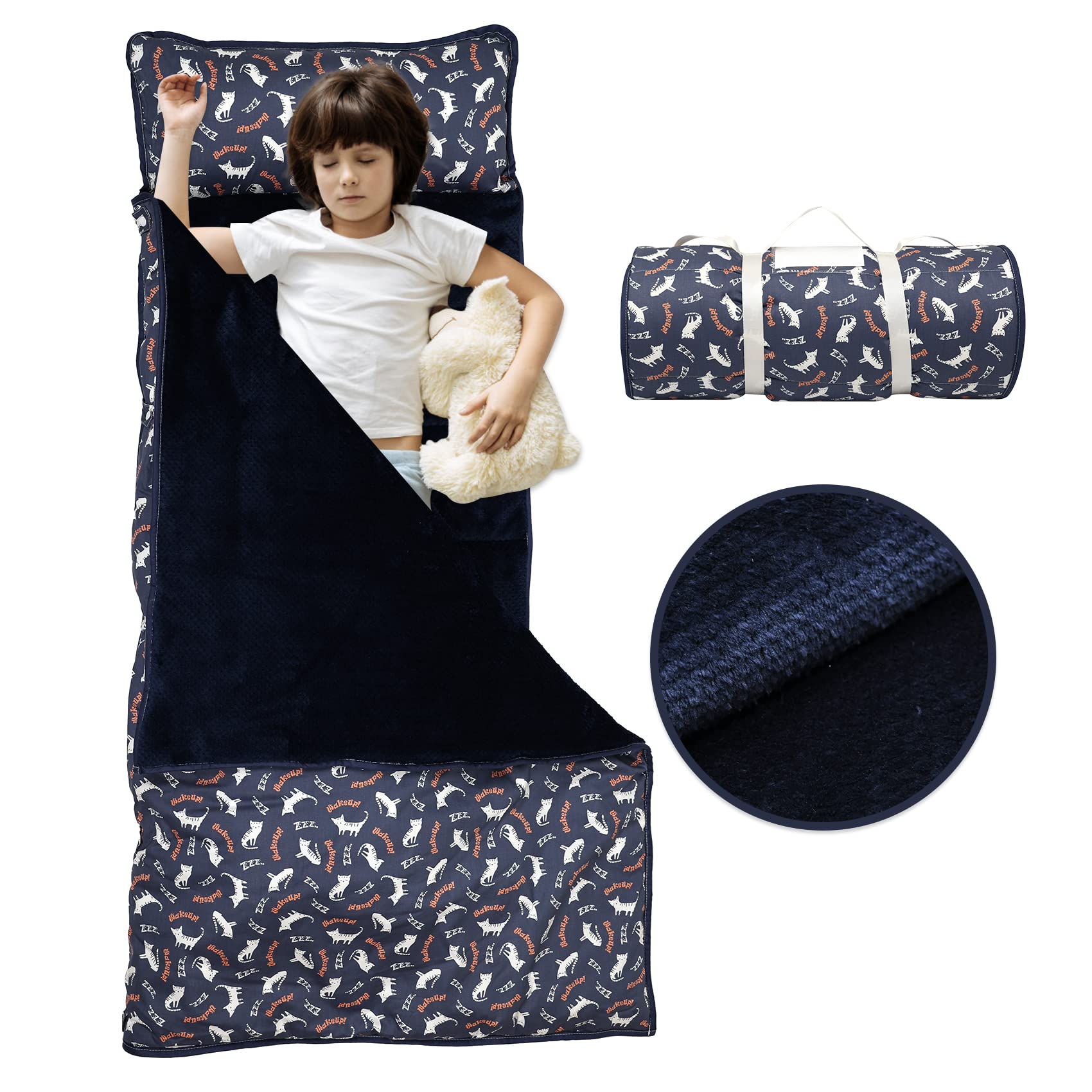 Photo 1 of Dad-Baby Toddler Nap Mat with Removable Blanket and Pillow,Extra Large Rolled Napping Mats,Toddler Sleeping Bag,Kids Sleeping Bag for Daycare,Preschool Travel Camping(Cat Pattern)