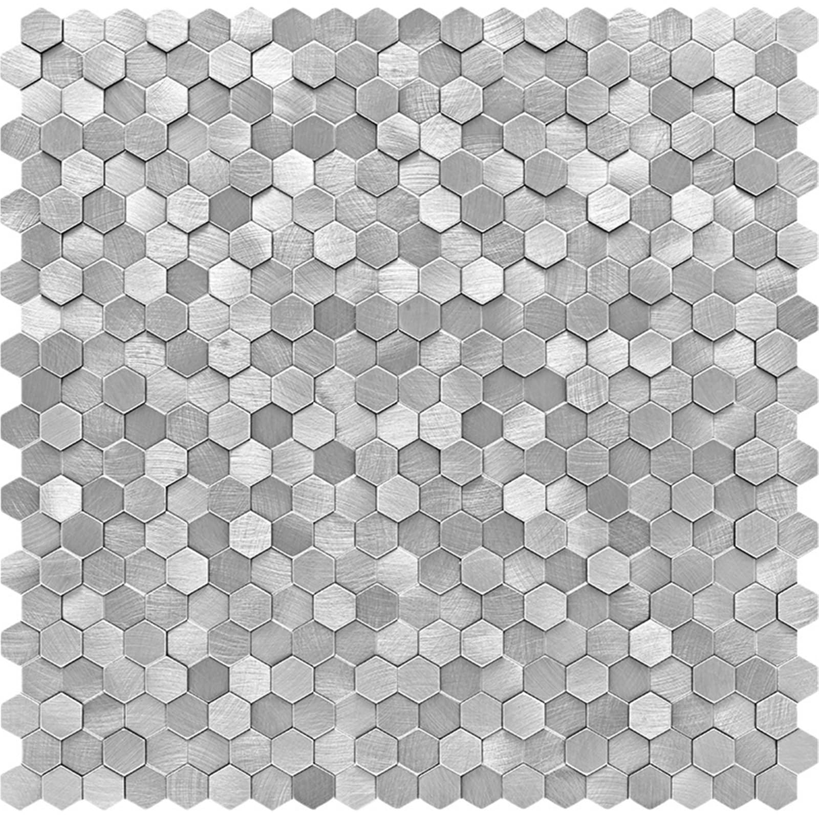 Metal splashback 1Pcs 3D Mosaic Metal Aluminum Backsplash Tiles - Peel and Stick Hexagon Panel Gold Waterproof Decor(Silver)