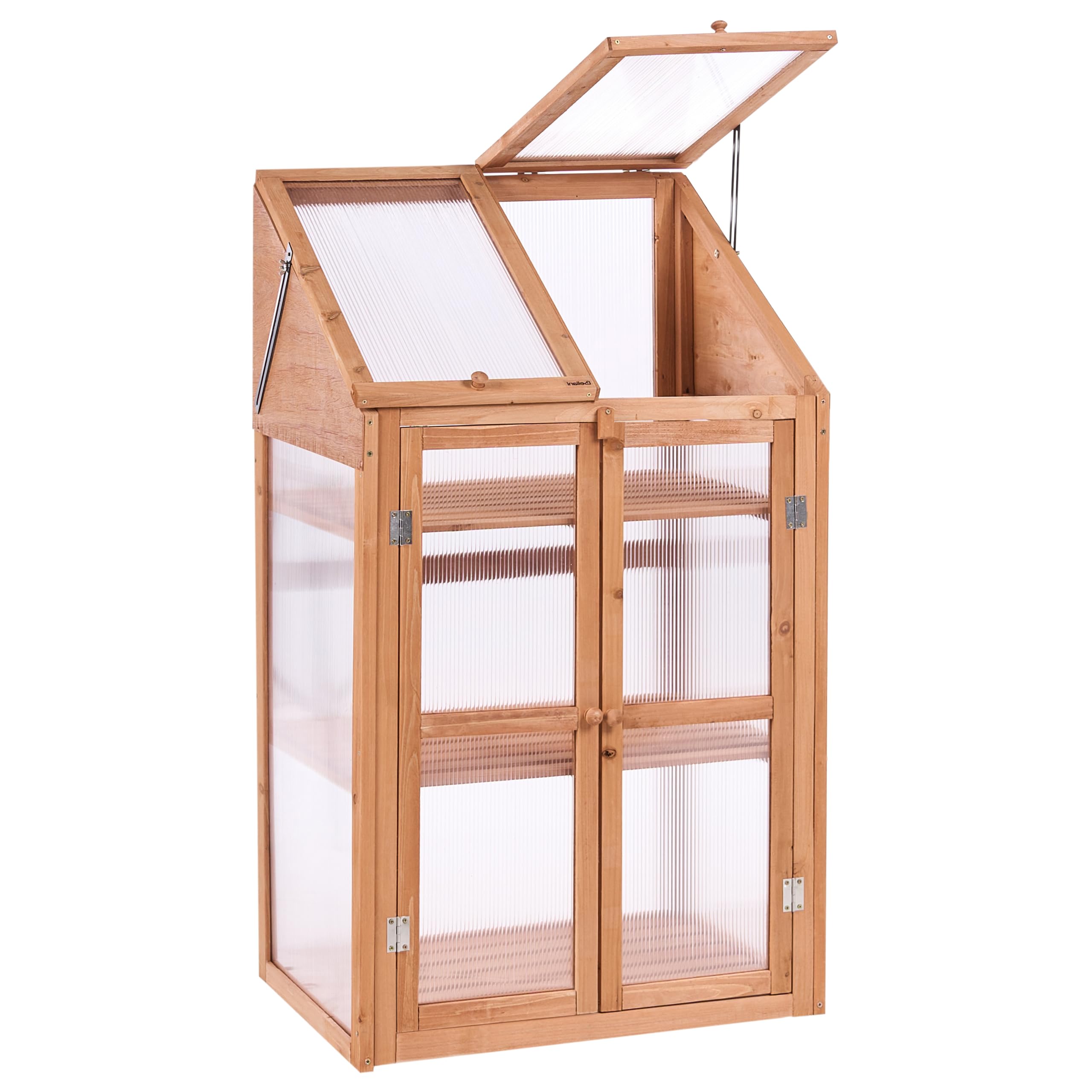 Serre de Balcon en Bois à 3 Niveaux avec Double Porte et Panneau Transparent Meuble de Jardin Marron Clair Volvera