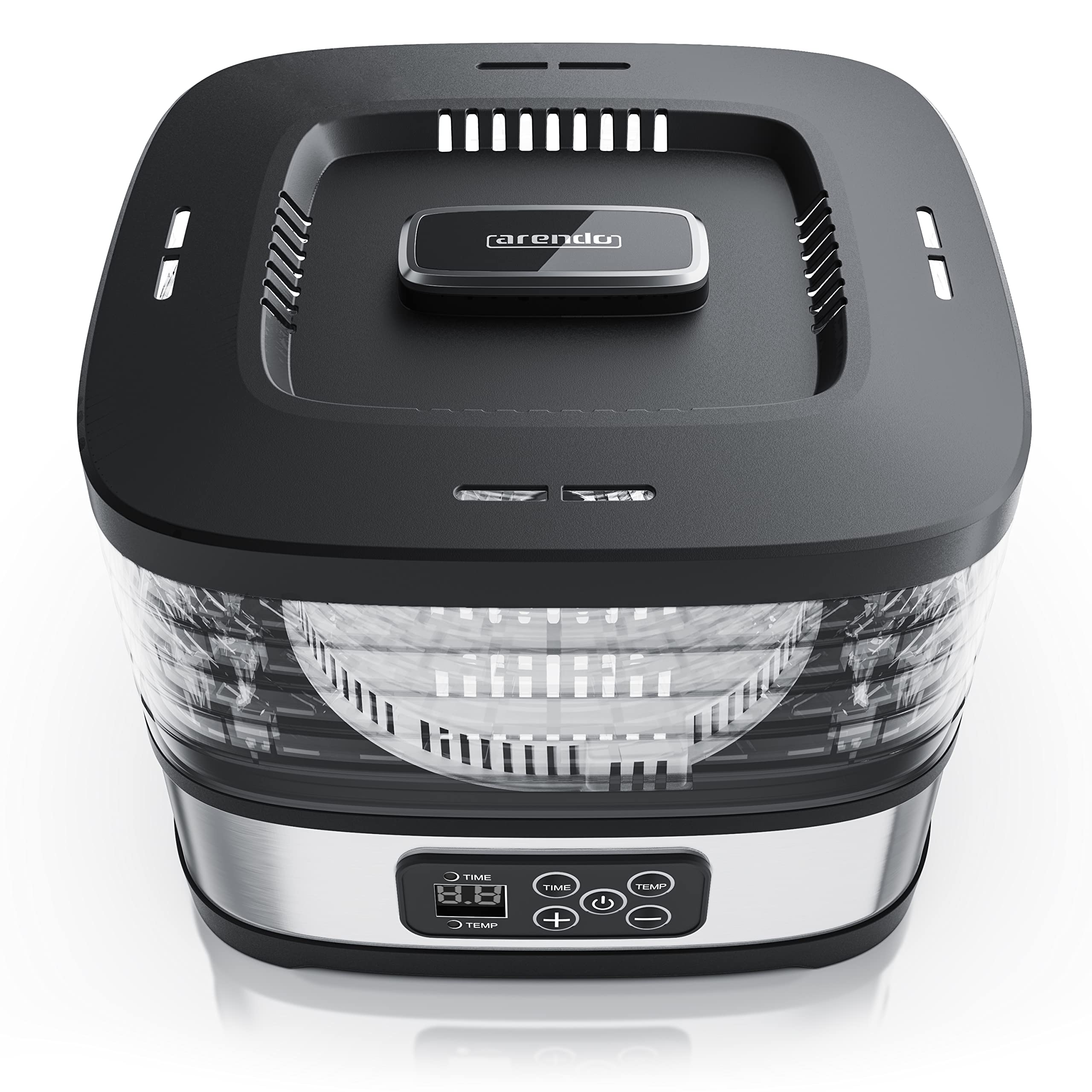 Arendo - Dörrautomat Edelstahl - Temperaturregler - 240 Watt – Dehydrator – 5 Etagen – Timer 1 bis 72 h – 5 Einlegefächer – je Fach zwei Höhen – Food Fleisch Kräuter Obst