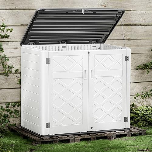 Miniatura 9 de Gizoon Cobertizo de almacenamiento horizontal grande de 50 pies cúbicos, gabinete de resina para exteriores, resistente a la intemperie, sin