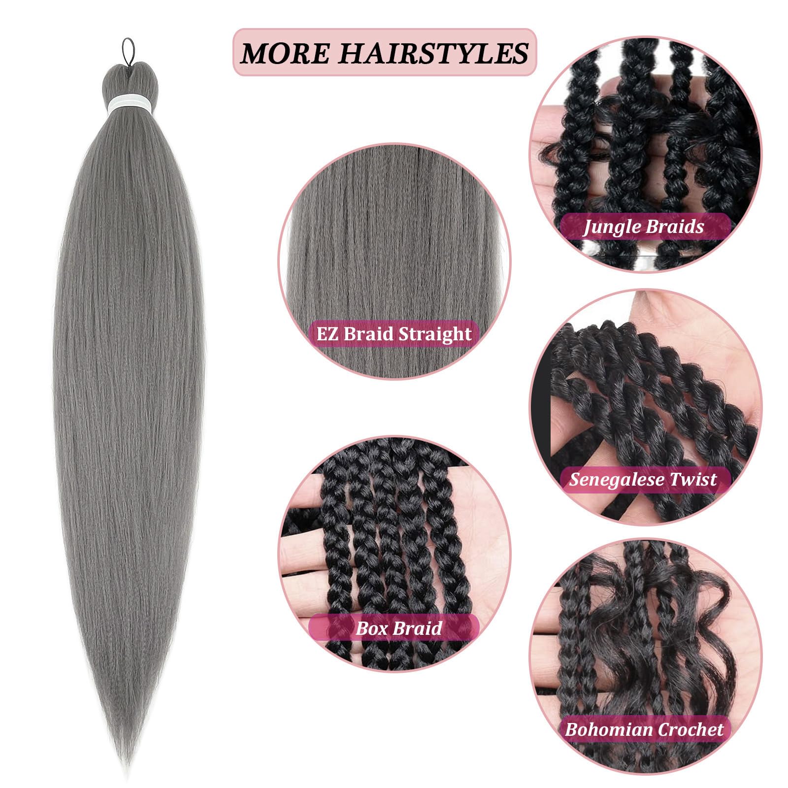 Amazon.com : SIXERSI Grey Braiding Hair Pre Stretched 26 inch