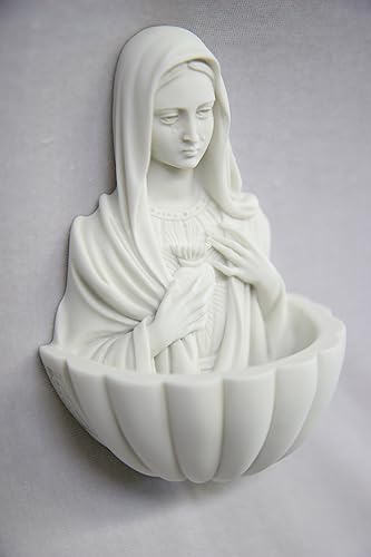 Miniatura 3 de Guardyar 5 1/4 "Fuente de agua bendita Inmaculada Virgen María Madonna religiosa escultura de piedra colgante de pared estatua hecha en Italia