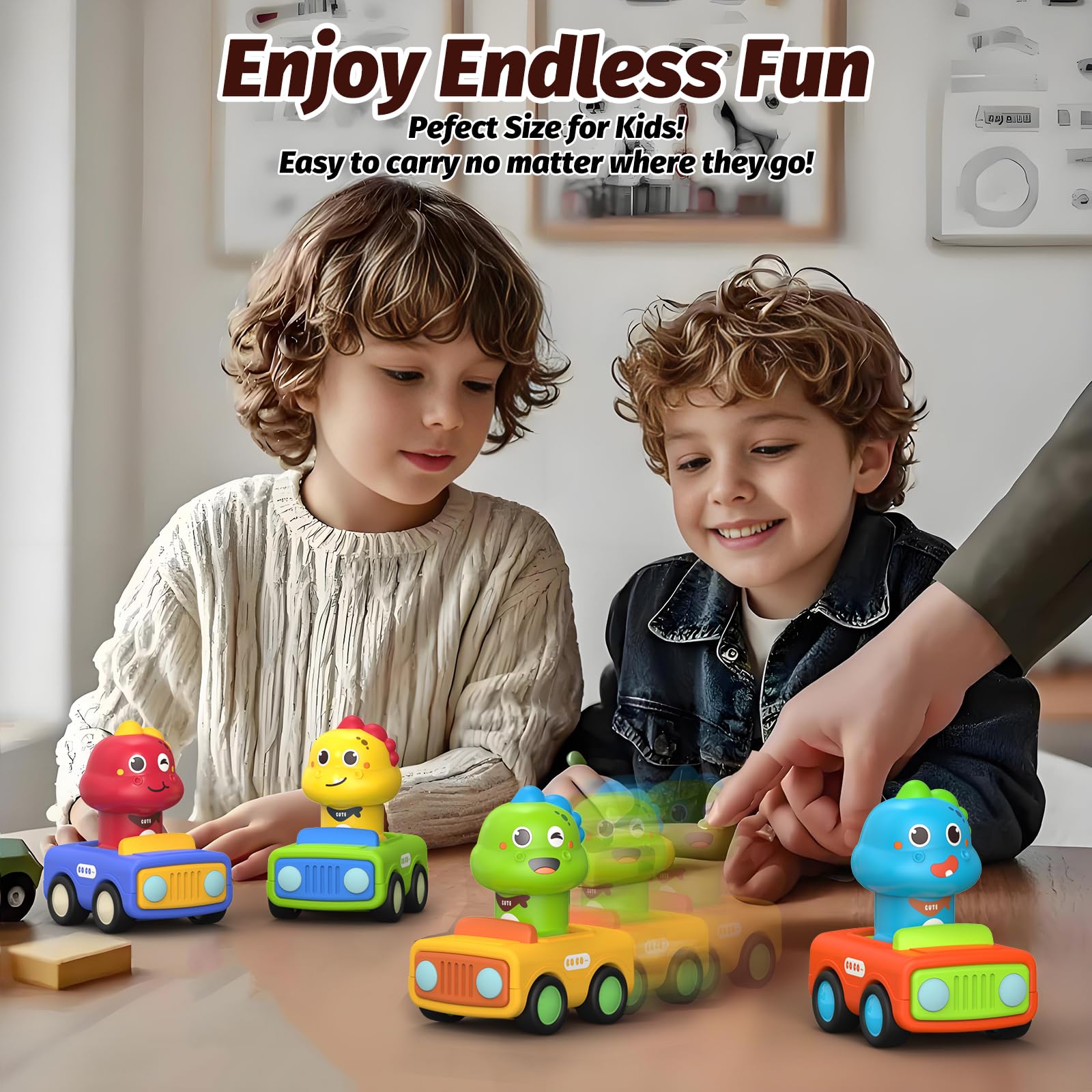 HRZPACT 4PCS Big Press and Go Car Toys for Toddlers 1-3,Baby Animal Race Cars with Big Storage Box Infant Toys Push Go Friction Dino Car Learning Toys for Toddlers 1-3