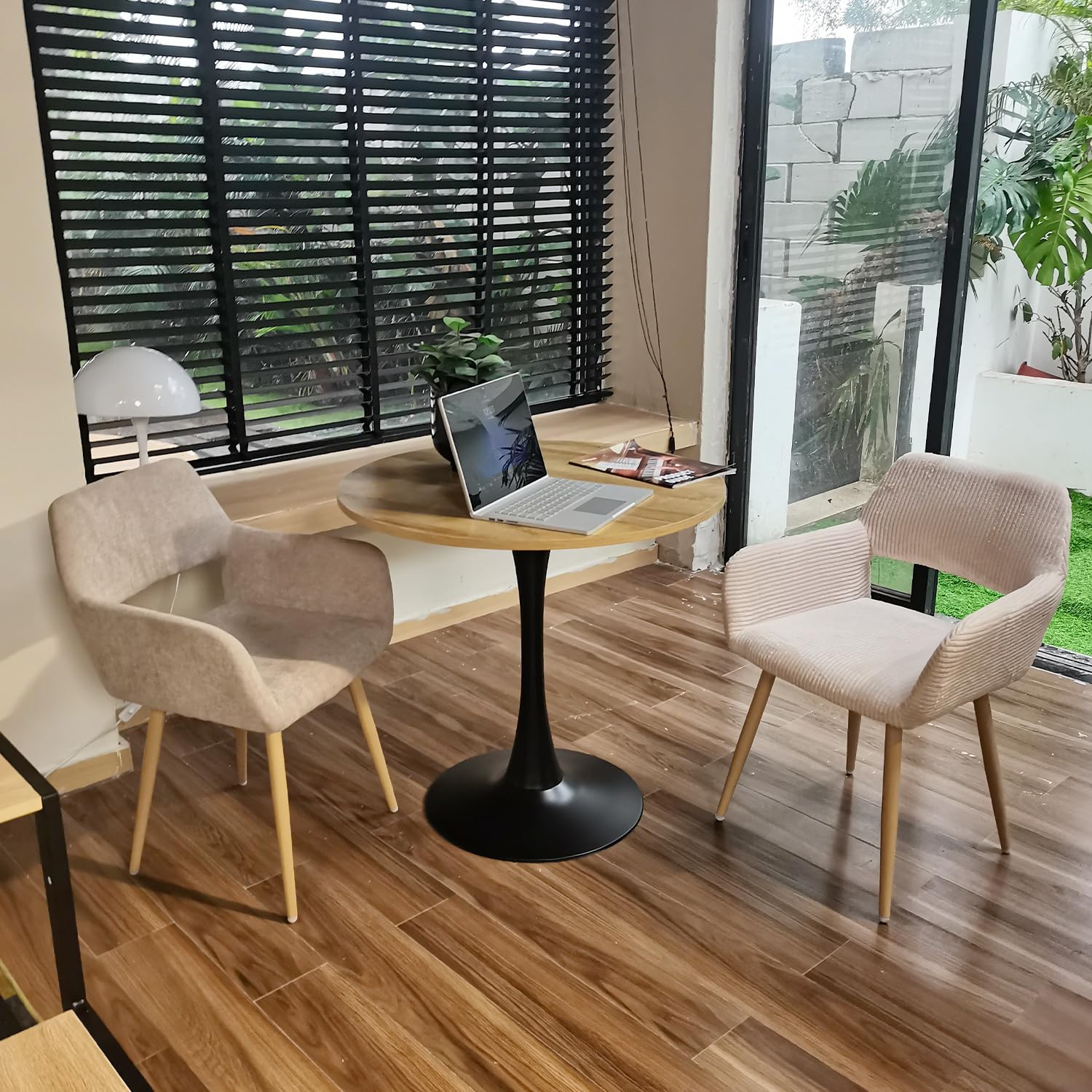 Table de Réunion Ronde en Bois et Métal, Aspect Chêne Clair | Table de Conférence Professionnelle pour Bureau, Discussions de Groupe, Formation et Travail d'Équipe,80x80x79cm