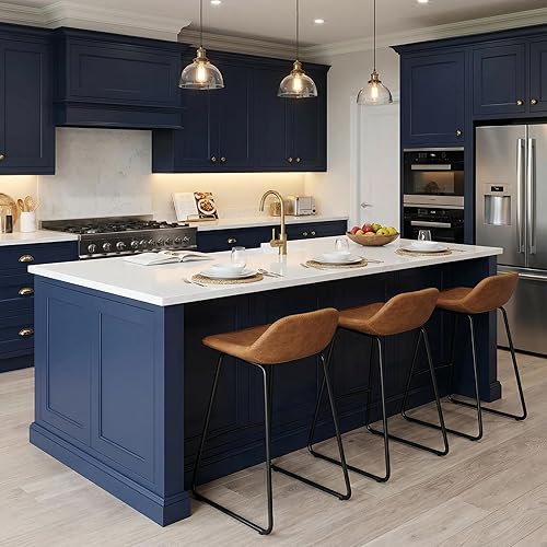 Miniatura 8 de Cortesi Home Ava Counterstools in Saddle Brown faux Leather, 25" High,CH-CS624959 Marrón,Negro -,Azul,Gris,rojo, terracota (Terracotta Red),Gris