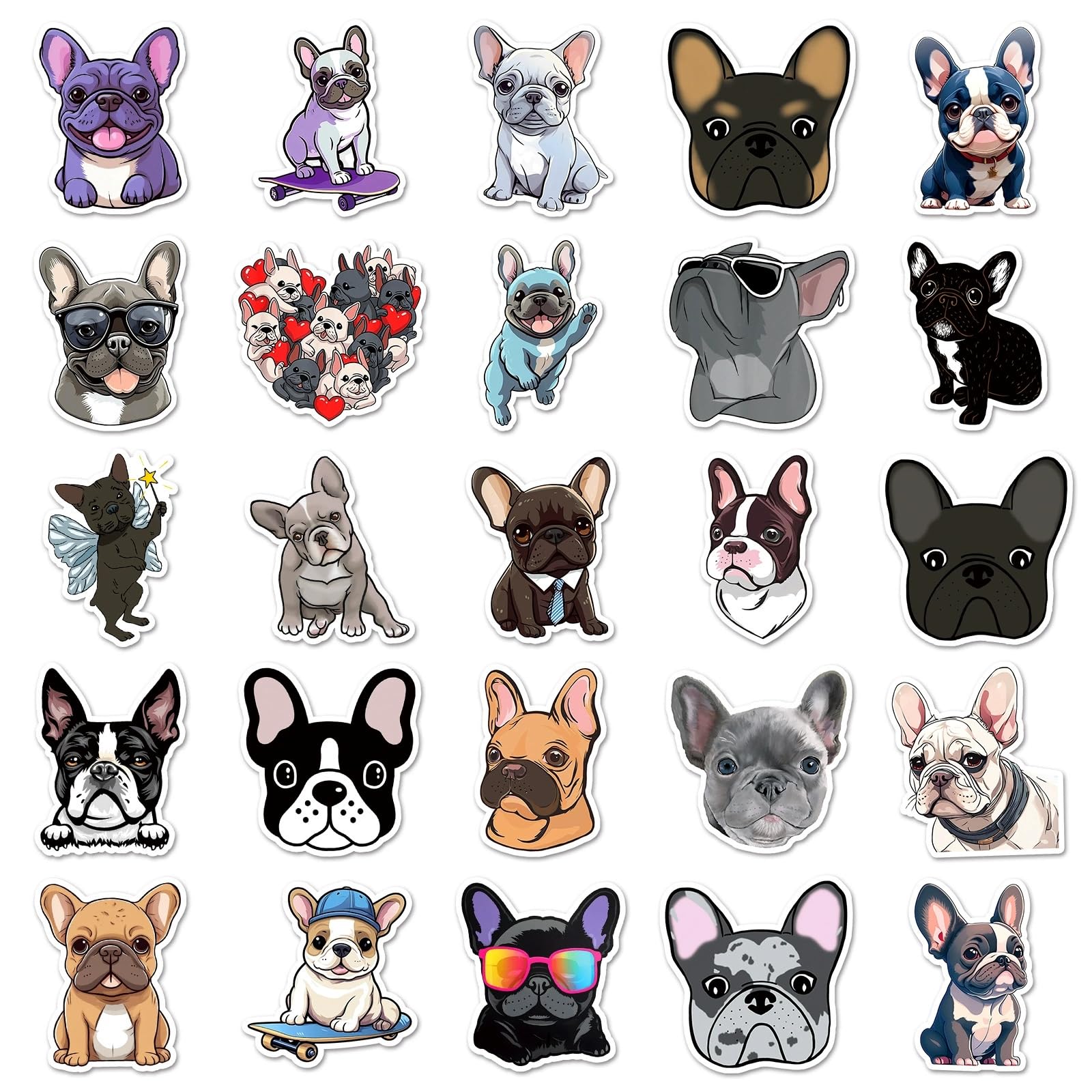 French Bulldog Stickers for Laptop(50 PCS),Gift for Children Teens Adults Girl Boys,French Bulldog Waterproof Stickers for Skateboard,Bike,Phone,Computer,Luggage Water Bottle Guitar Motorcycle - Image 2