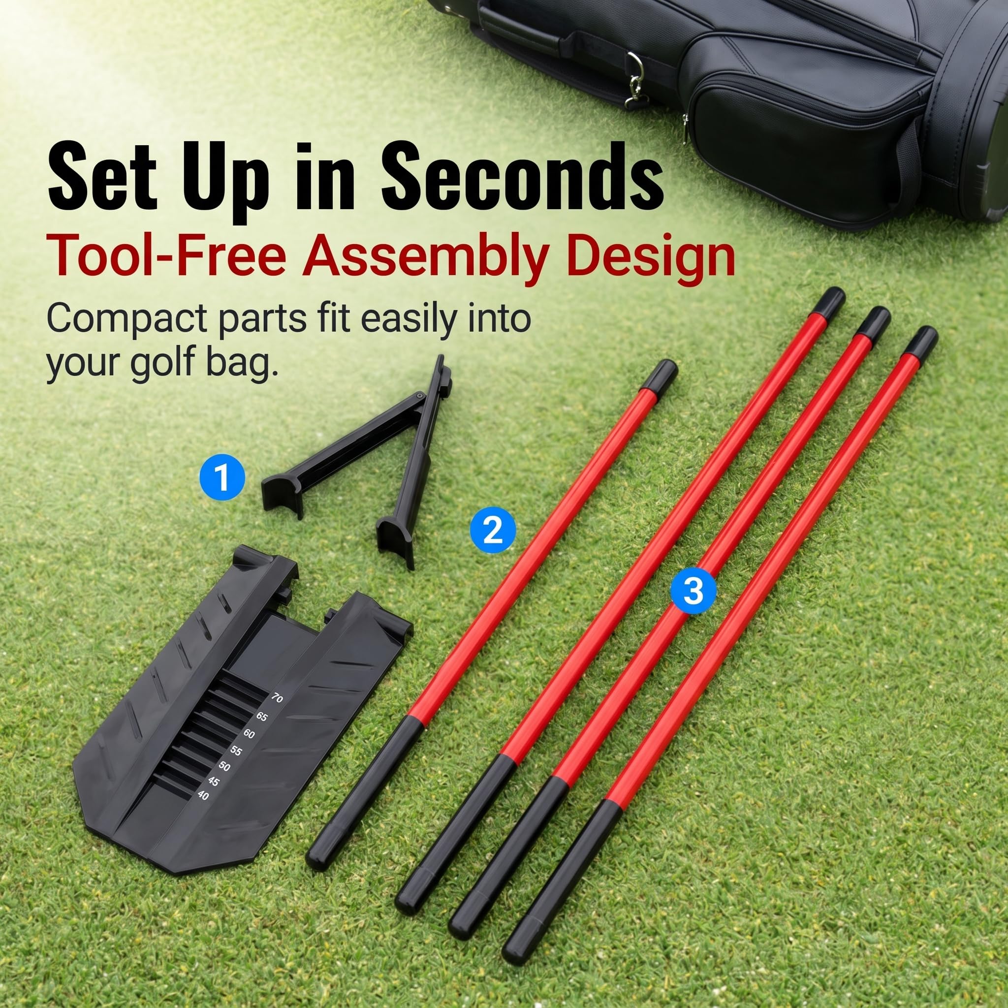 Golf Trainingshilfen Alignment Sticks Set, Verstellbarer Golf Schwungtrainer mit ABS Winkelplatte Glasfaserstäben, Profi Golfzubehör zur Haltungskorrektur für Zuhause Range, Golfzubehör Set