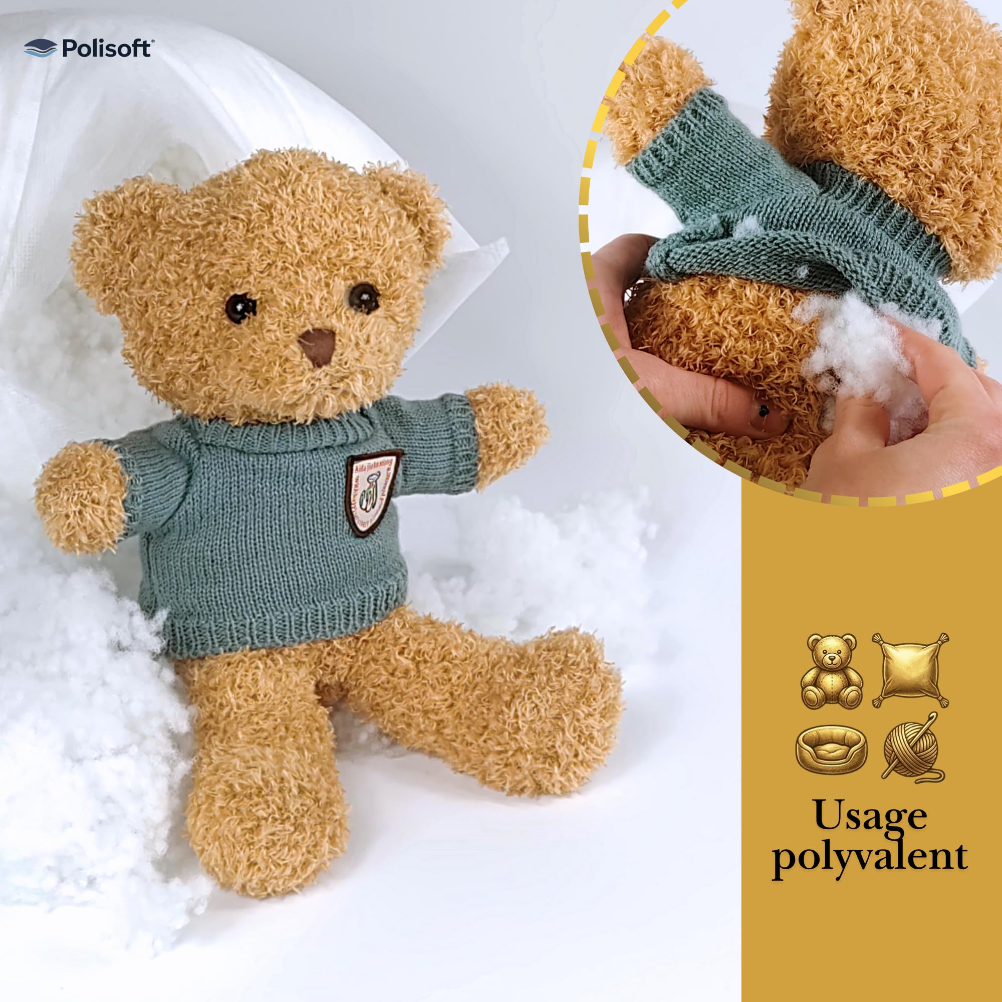 Ouate de Rembourrage Pour Coussin, 1kg, Fibre Blanche Rembourrage pour Peluches, Certificat OEKO-TEX 100, Hypoallergénique & Lavable, DIY, 100% Polyester, Blanc (1000) - 5