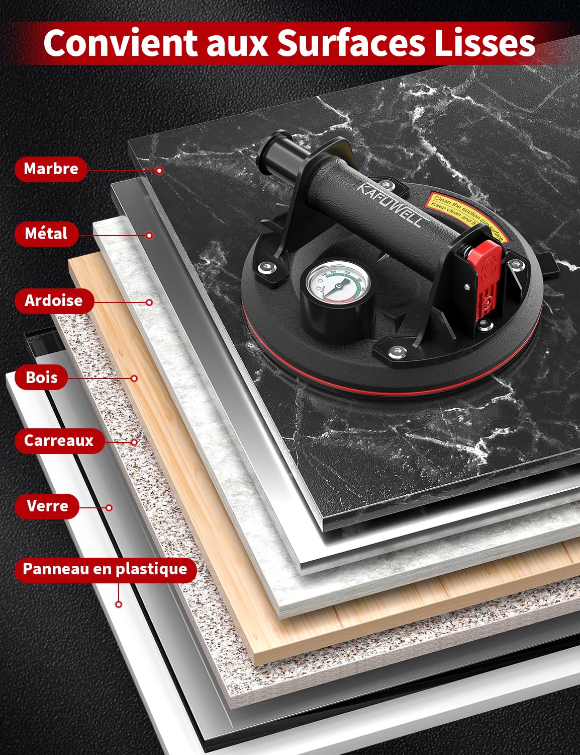 2 x Ventouse Carrelage avec Manomètre, Ventouse Vitre Professionnelle, Charge Max 200 kg/pièce, VentousePare Brise pour Verre, Carreaux, Marbre, Meubles, Plaques, Diamètre 200mm avec Boîte