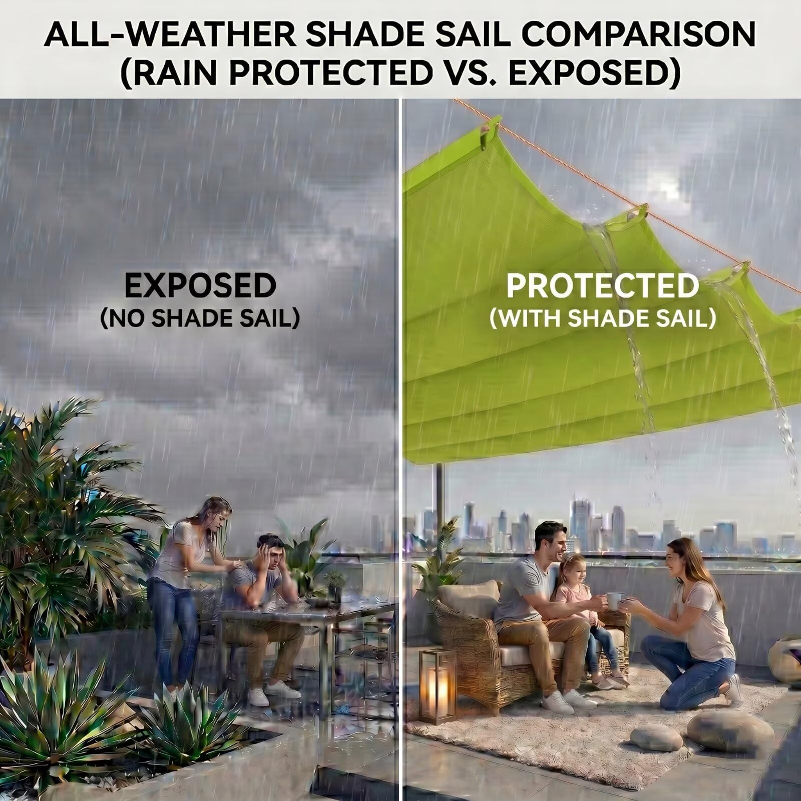 Vela Sombra Rectangular Ondulada 100x550cm Retráctil Impermeable Toldo Exterior Malla de Sombreo Jardín Verde