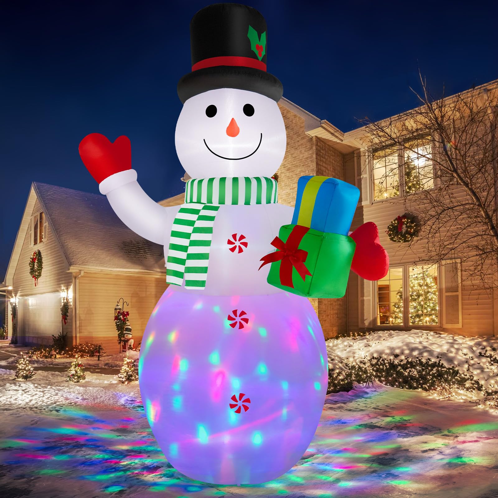 Bonhomme de neige géant gonflable de 3,7 m - Décoration de jardin gonflable - Lumières LED intégrées pour Noël, fête, jardin, cour