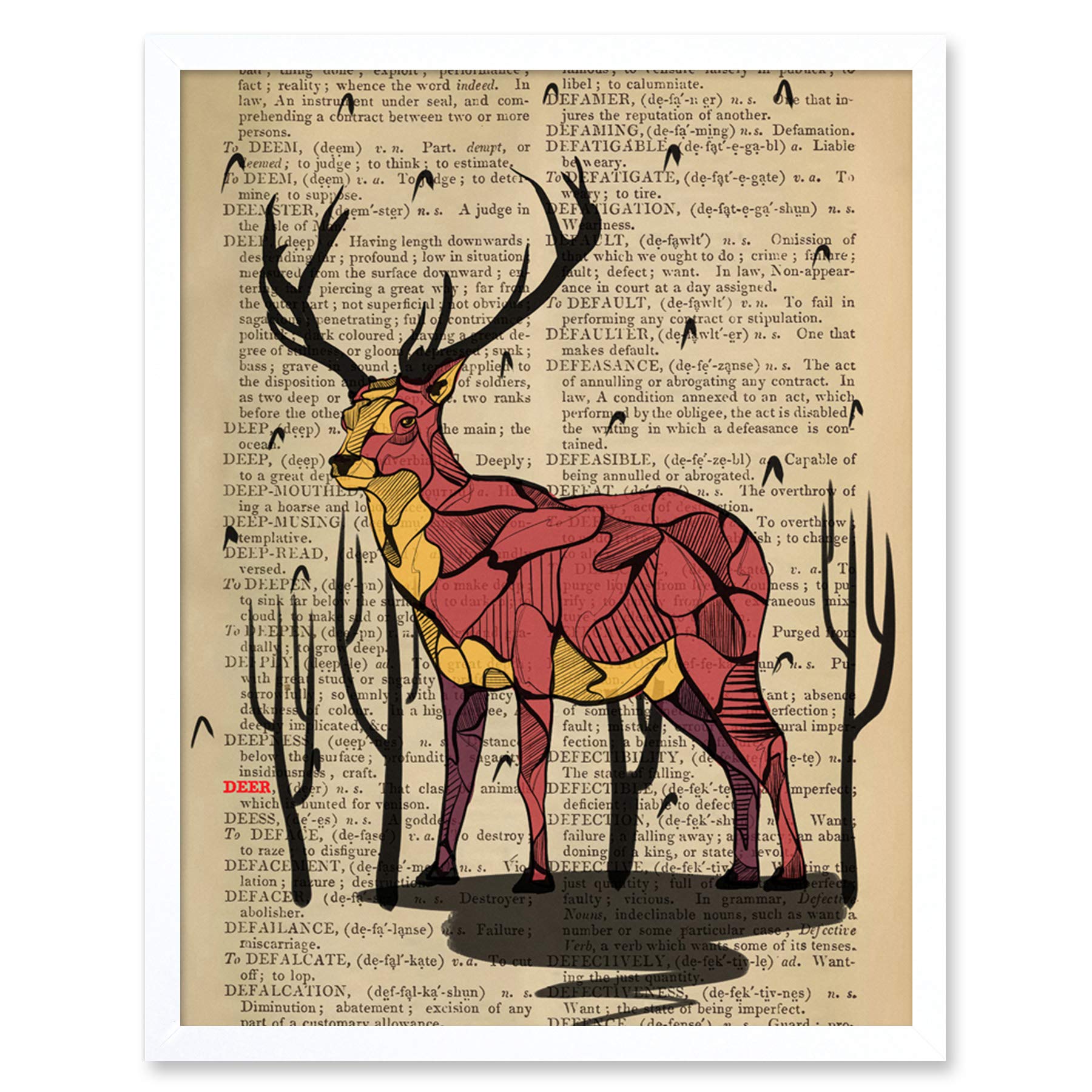 Wee Blue Coo Upcycle Dictionary Stag Deer Art Print Framed Poster Wall Decor 12x16 inch