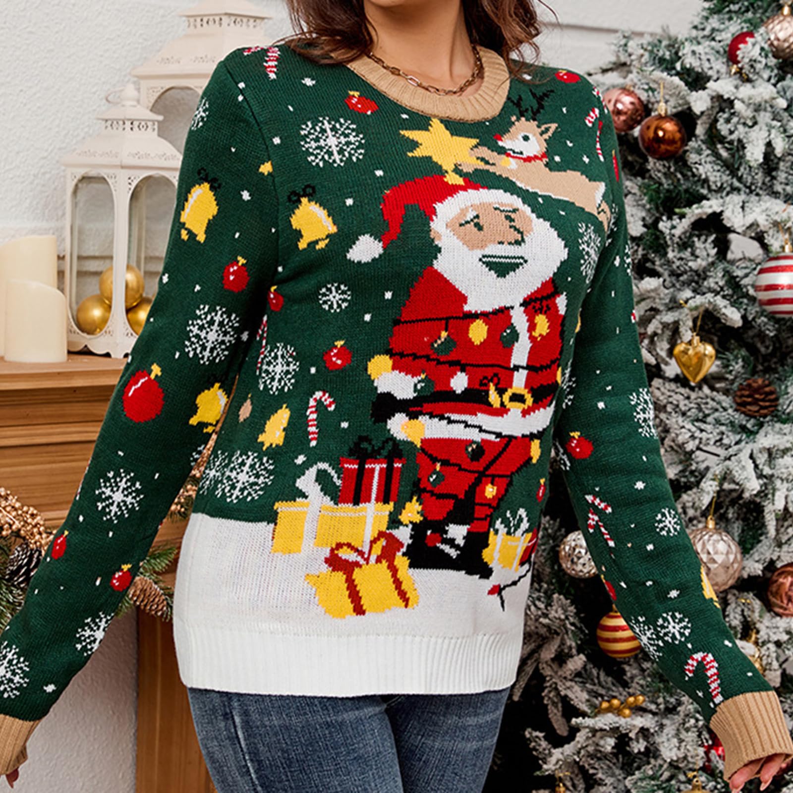 Maglioncino natalizio con motivo Babbo Natale in acrilico lavorato a maglia per donne festival LED maglione camicia Babbo Natale maglia top