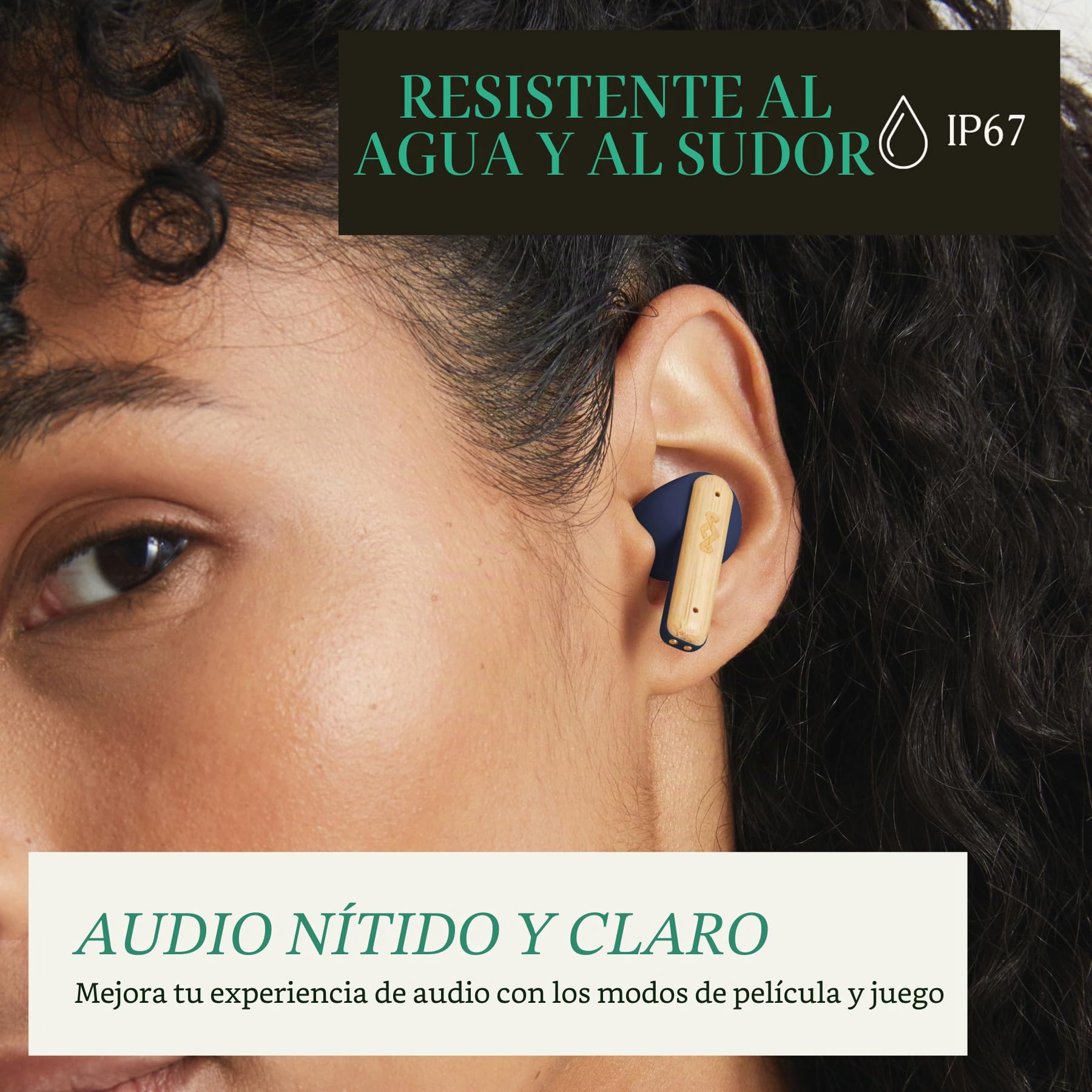 Marley House of Little Bird True Wireless Bluetooth Earbuds - IPX4, Azul | Auriculares Inalámbricos, Micrófono Integrado, 24 Horas de Reproducción, Carga Rápida por USB-C, Sostenibles