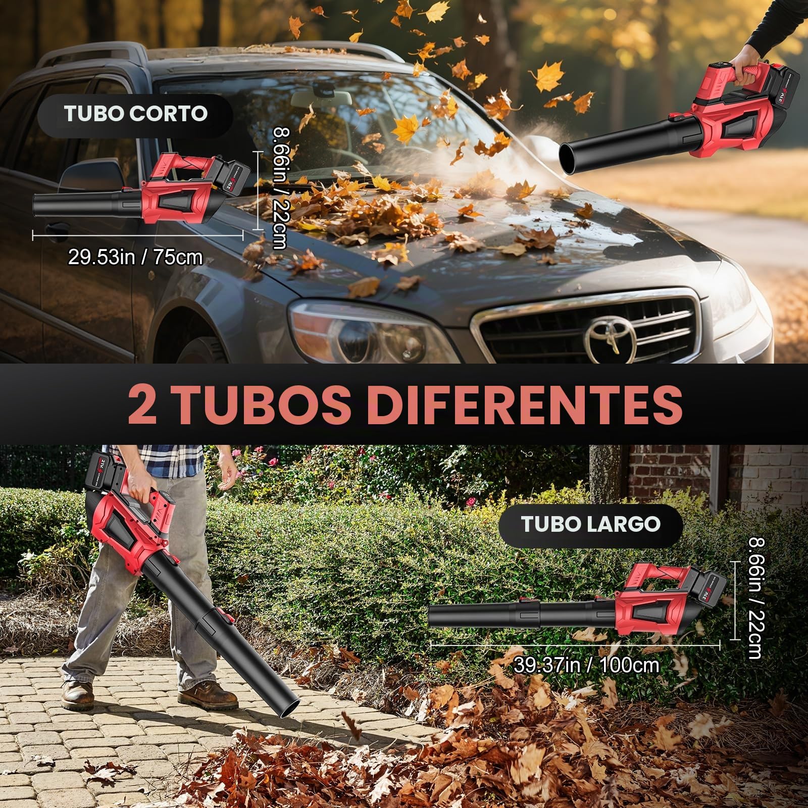 Soplador a Batería 21 V, Soplador de Hojas con 2 X 4,5 Ah Baterías | 5 Velocidades & Turbo Mode, Motor sin Escobillas 360 km/h, 18 000 RPM, Manguera Desmontable, para Jardín, Nieve, Polvo