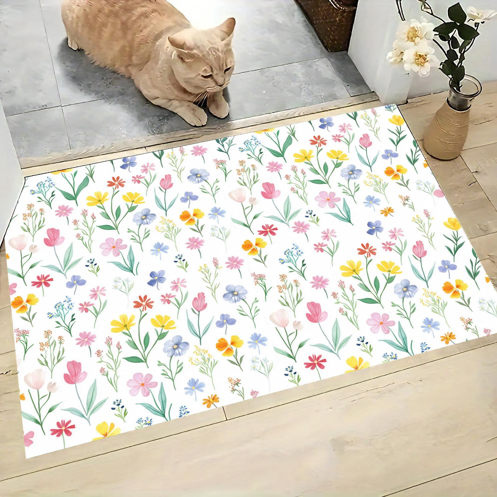 Paillasson d'entrée discret absorbant anti-glisse style aquarelle campagne