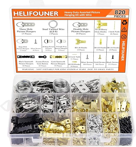 Kit de 820 ganchos para colgar cuadros para marcos de fotos, kit de ganchos para marcos de fotos, kit de colgador de fotos para el hogar, oficina,