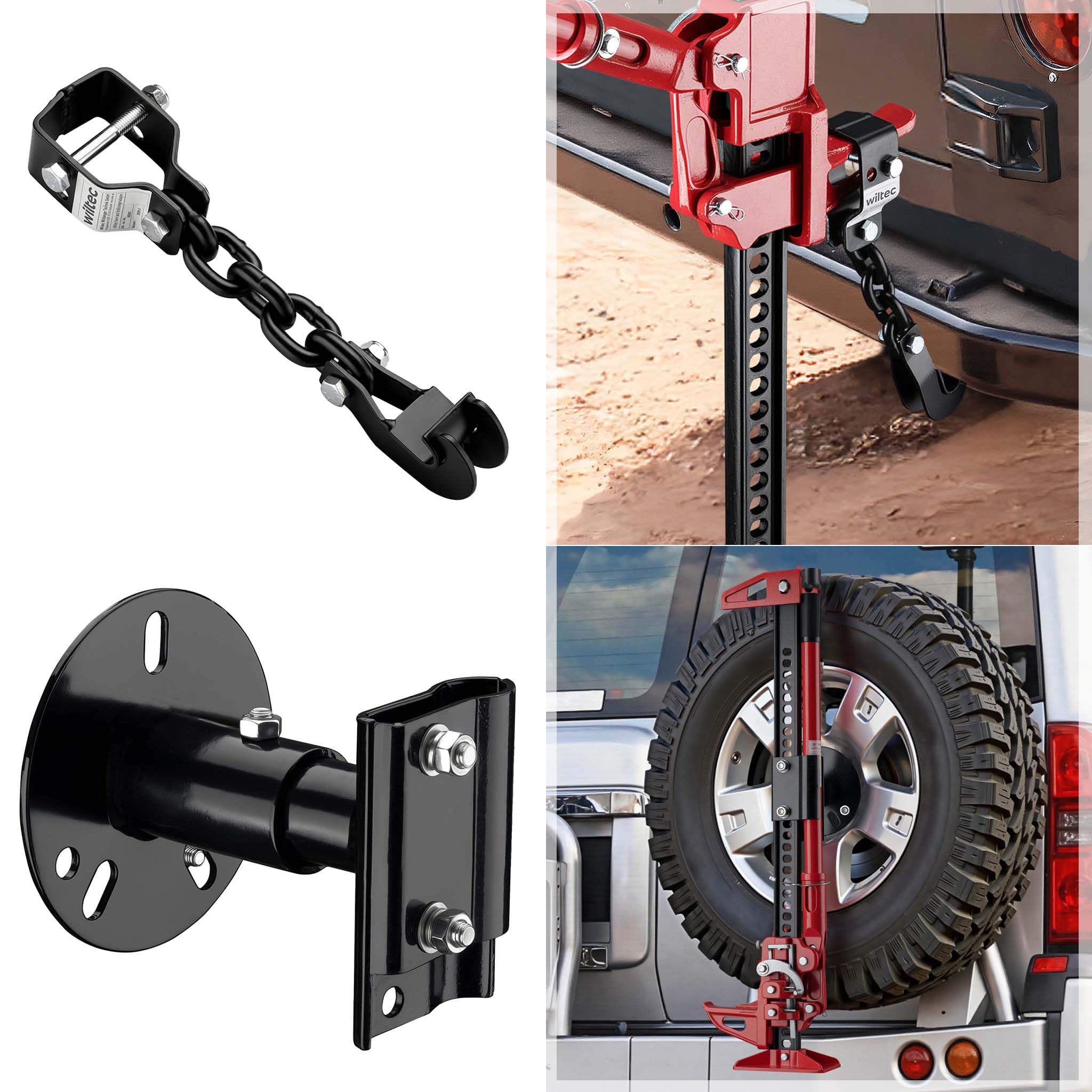 Wiltec Zestaw offroadowy podnośnik samochodowy i adapter, 48" lewarek hydrauliczny do 3000 kg o maks. wysokości podnoszenia 105 cm razem z adapterem do podnoszenia auta za zderzak