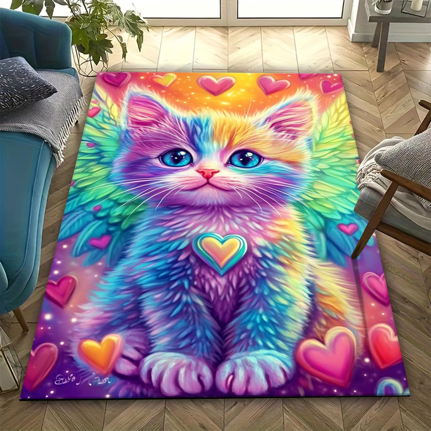Tapis chat 3D 140x200cm à poils courts doux et antidérapant pour le salon