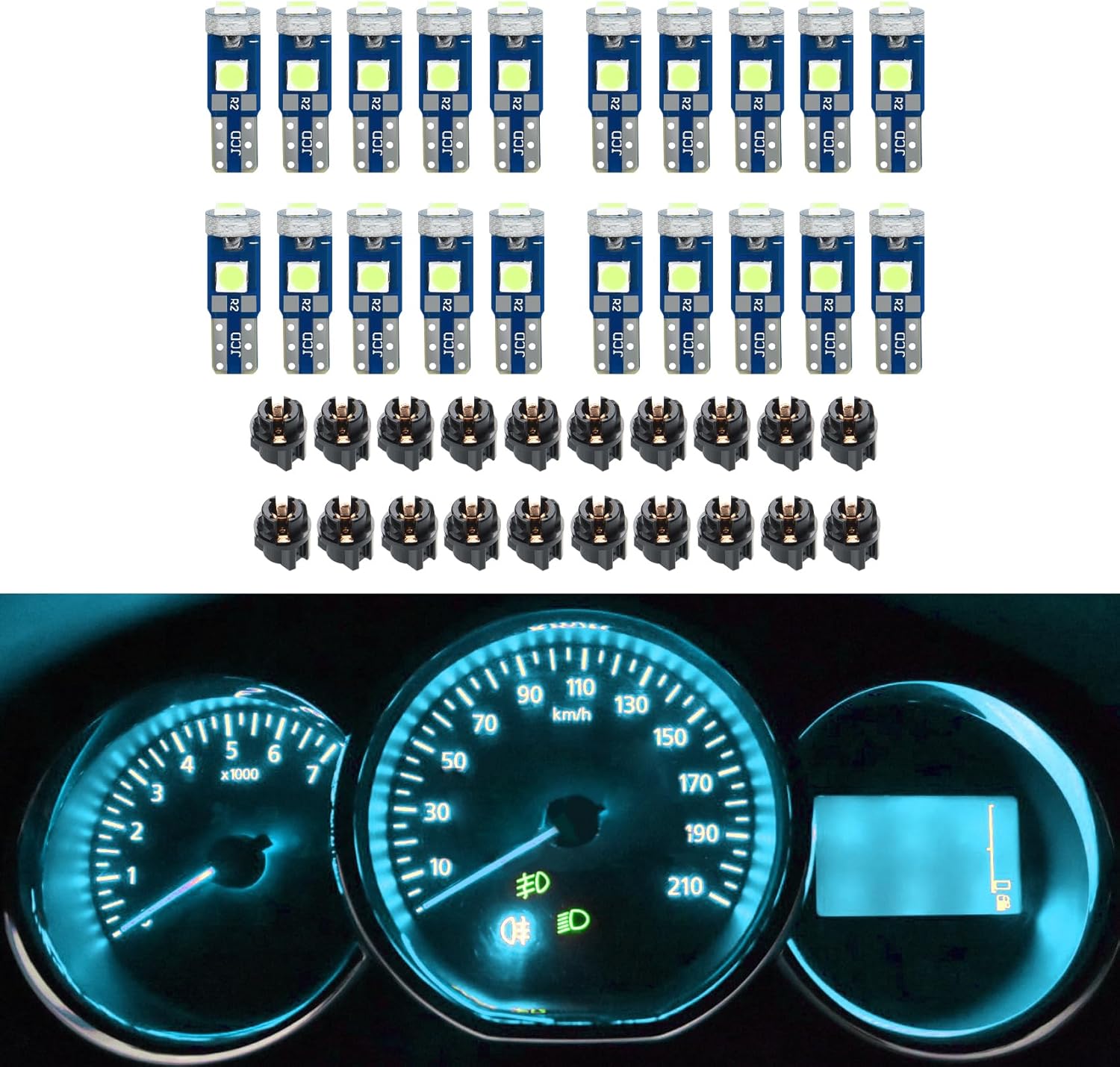 Dash Light Bulbs, T5 37 74 PC74 PC37 LED Bulbs with Twist Lock Socket, 3030-3SMD Chips Super Bright Universal for Instrument Cluster Dashboard Panel Gauge Indicator (Ice blue, 20pcs) 20pcs Ice blue
