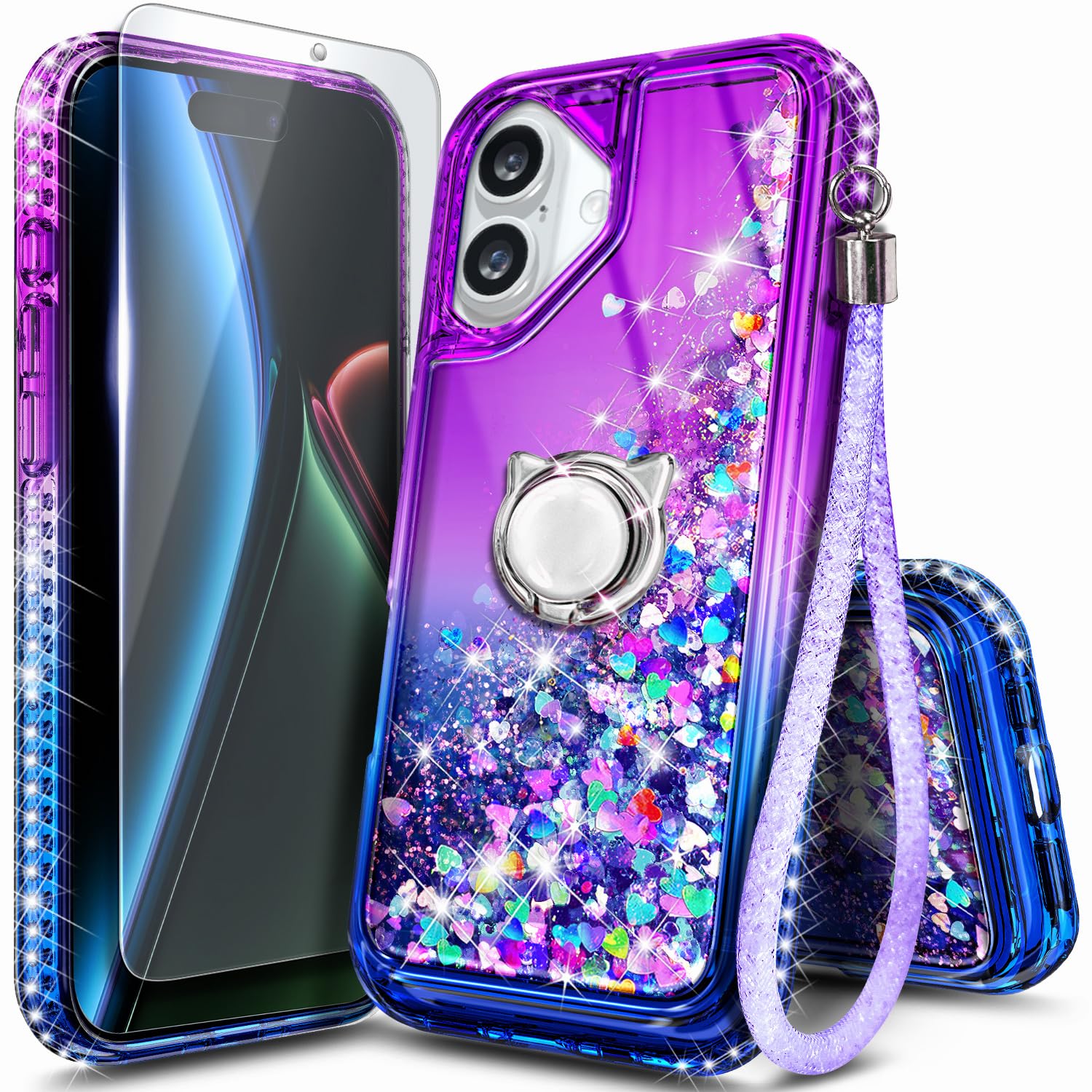 NGB Designed for iPhone 17 Case, Cute Liquid Glitter Purple/Blue