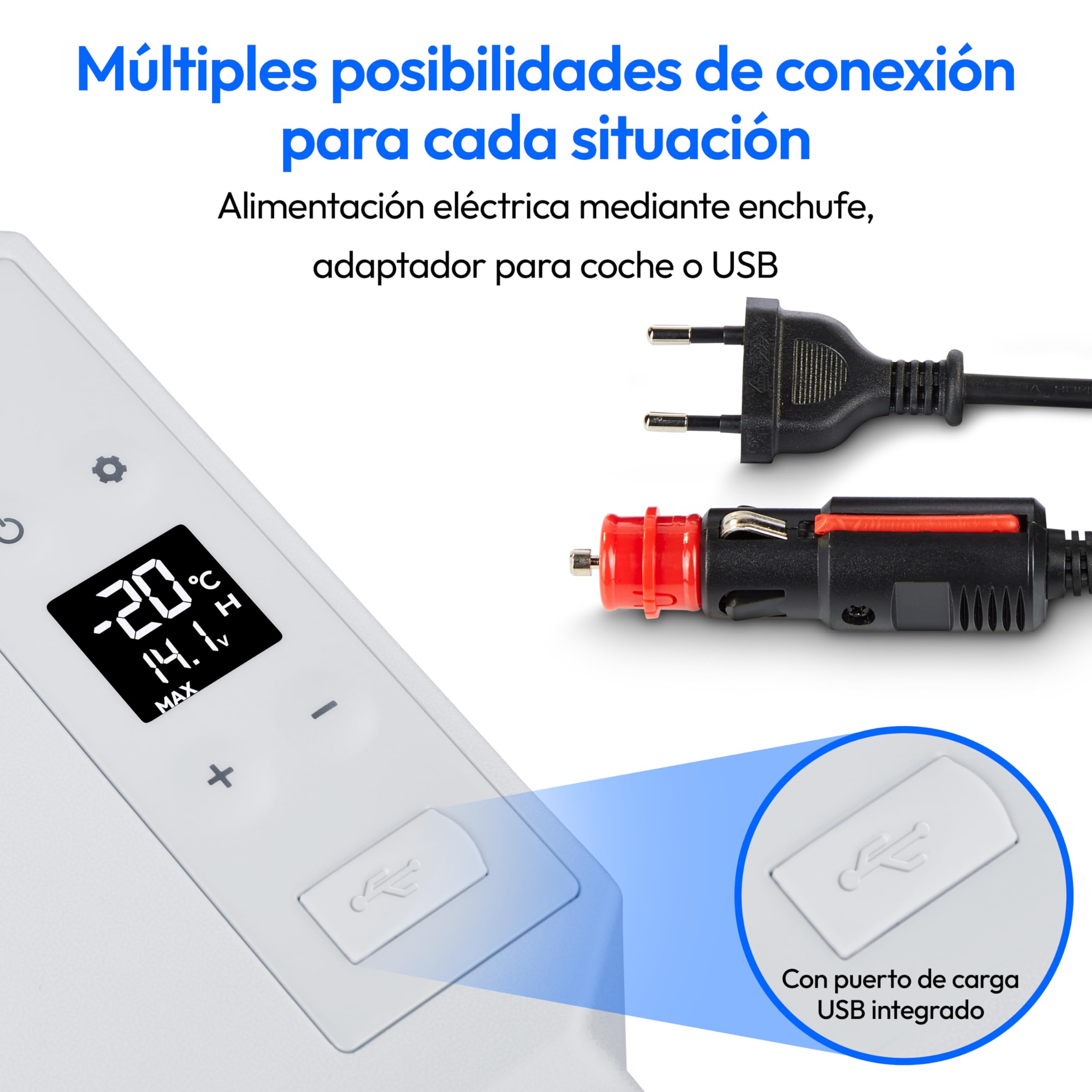 MEDION Nevera portátil con compresor (eléctrica, 39 litros de capacidad, 60 vatios, de -20 °C a 20 °C, pantalla LED, USB, adaptador de 230 V, 12 V y 24 V para coche, camión