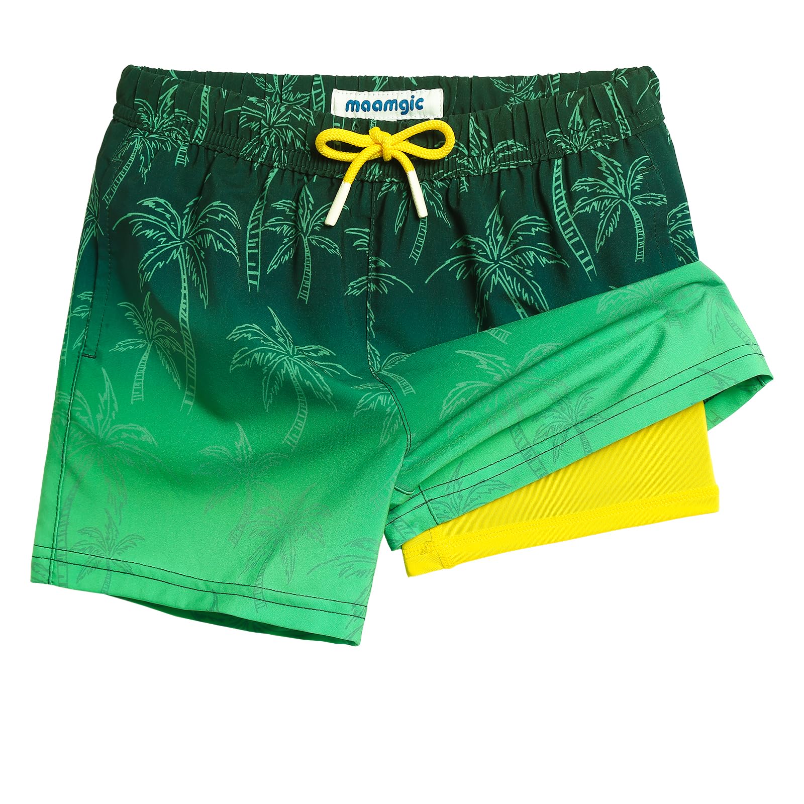 MaaMgic Jungen-Badeshorts, 2-in-1-Boxershorts, Kompressionsfutter, Kleinkind-Badehose, dehnbar, schnell trocknend, Anti-Scheuer-Badeanzüge mit Taschen